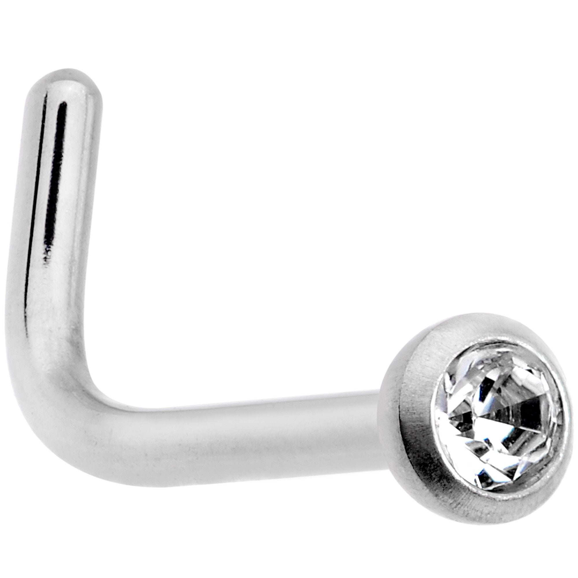 20G G23 Titanium Press Fit Clear CZ Micro Ball L Shaped Nose Ring
