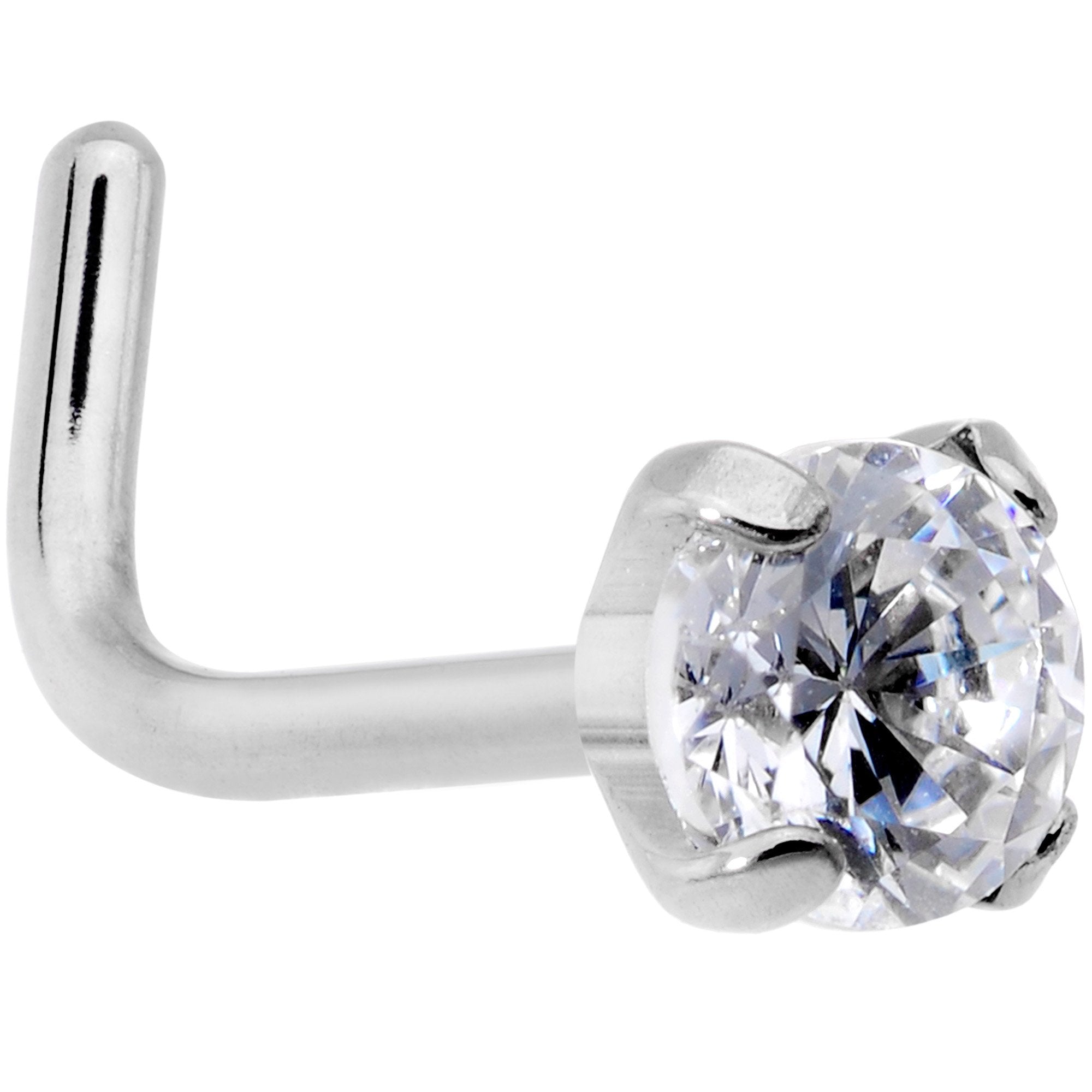 20g 18 Gauge Nose Stud L Bend 20G 1/4 Clear 3mm CZ Gem Grade 23 Titanium L Shaped Nose Ring