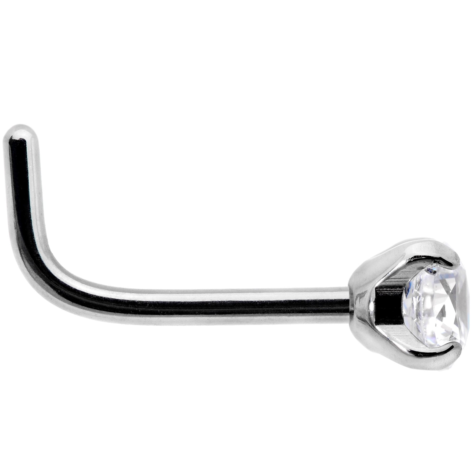 20G 1/4 Clear 3mm CZ Gem Grade 23 Titanium L Shaped Nose Ring