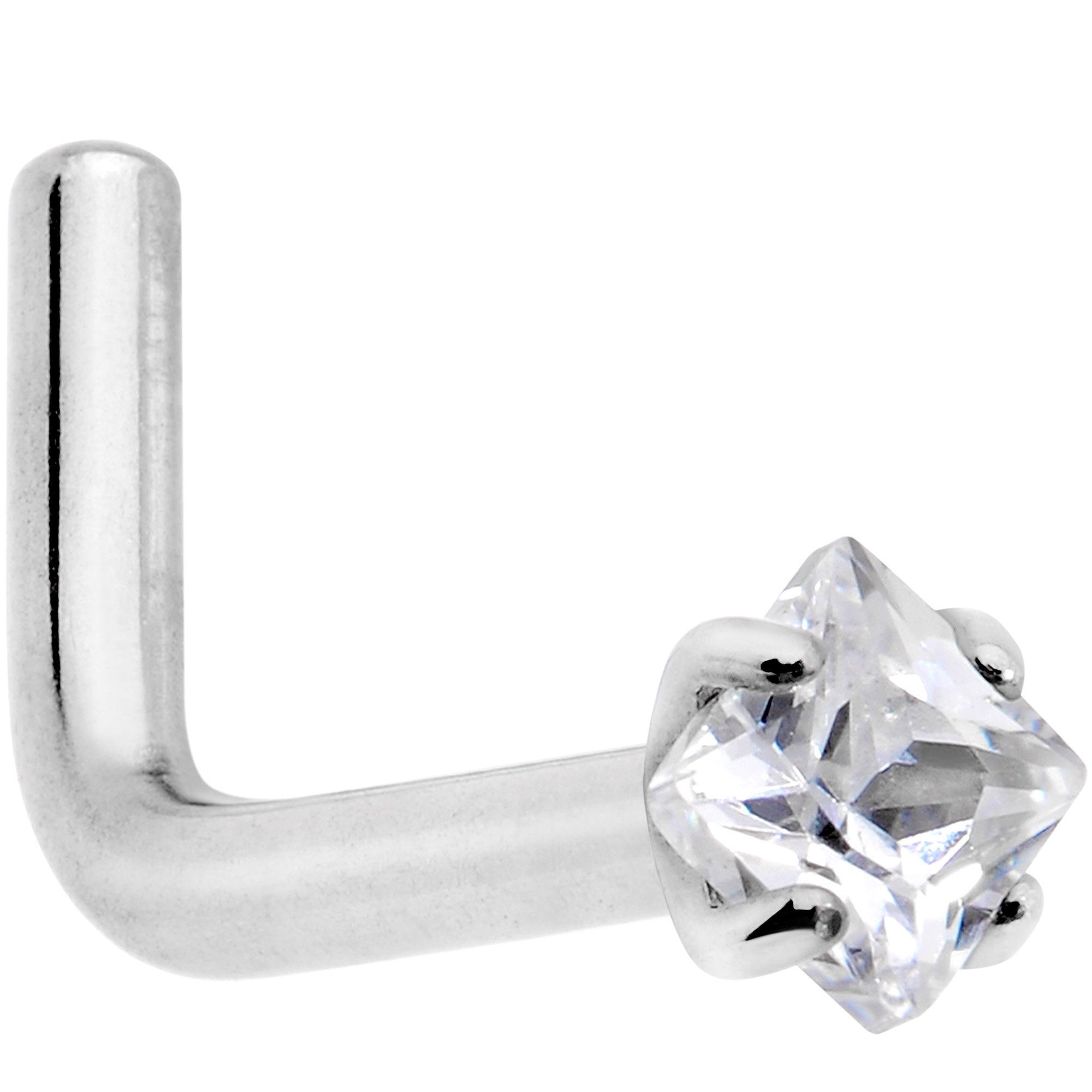 18G Clear 2mm CZ Gem Grade 23 Titanium Rhombus L Shaped Nose Ring