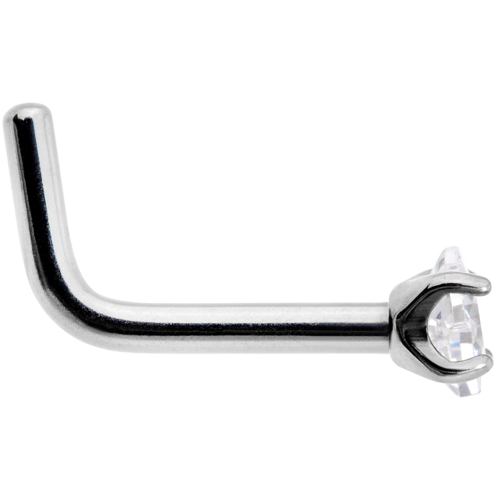 18G Clear 2mm CZ Gem Grade 23 Titanium Rhombus L Shaped Nose Ring