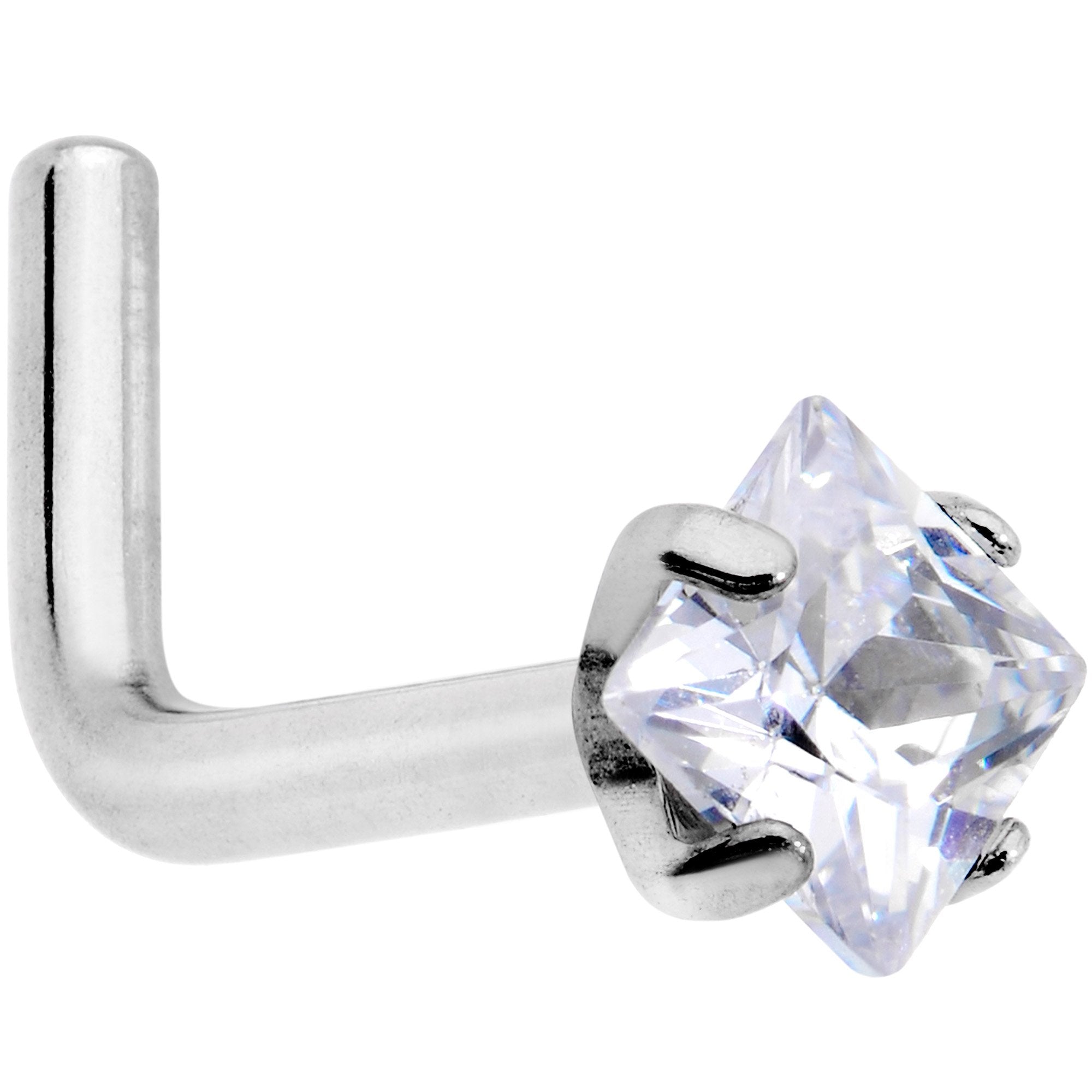 18G Clear 3mm CZ Gem Grade 23 Titanium Rhombus L Shaped Nose Ring