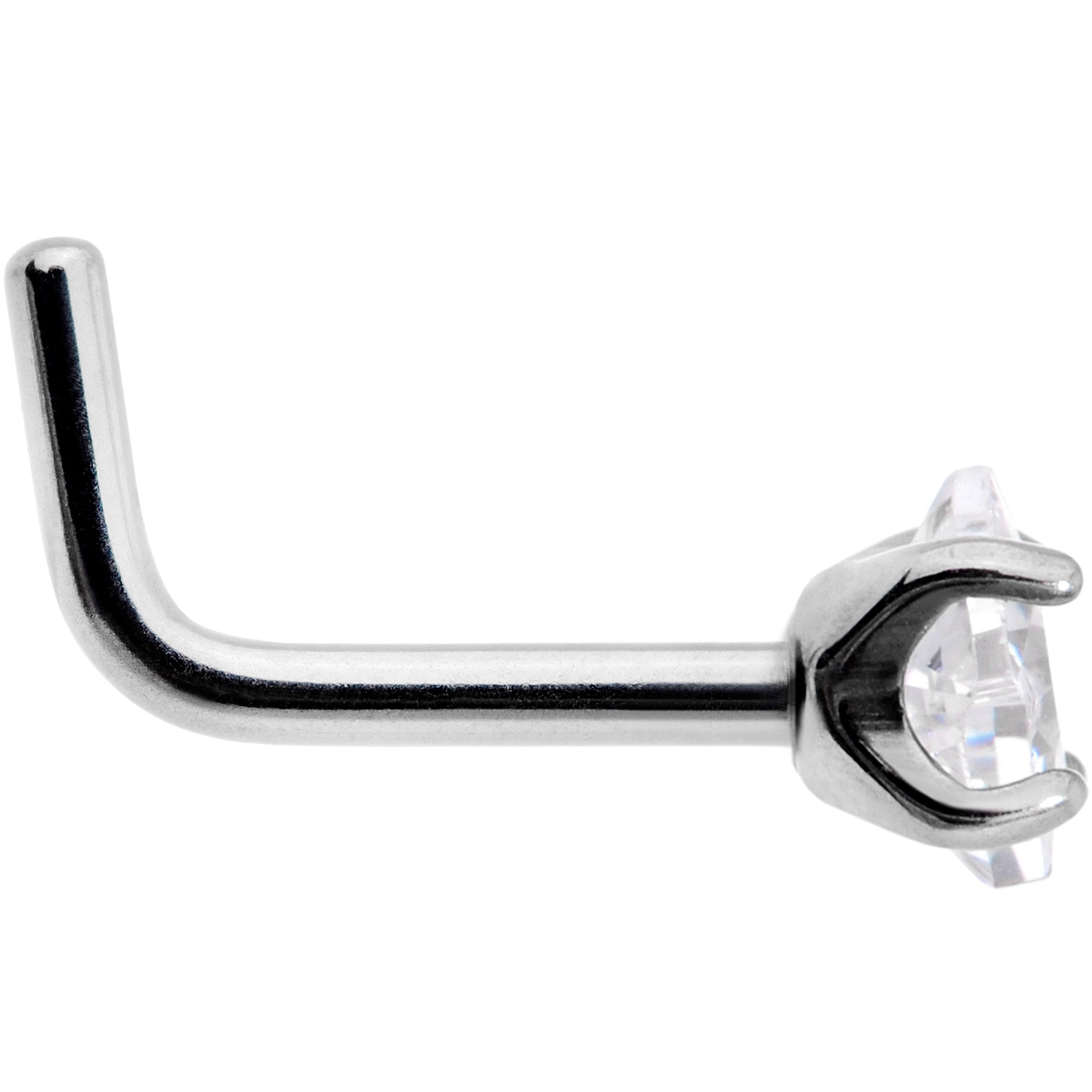 18G Clear 3mm CZ Gem Grade 23 Titanium Rhombus L Shaped Nose Ring