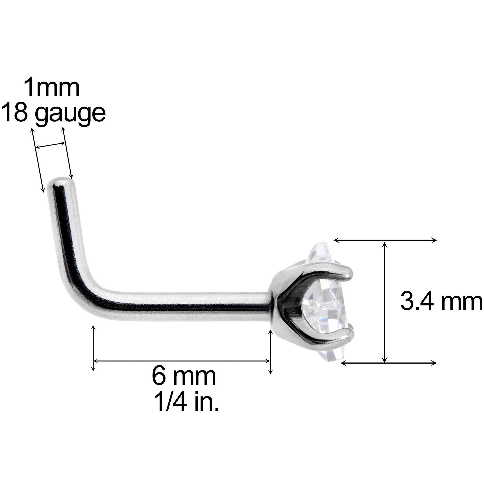 18G Clear 3mm CZ Gem Grade 23 Titanium Rhombus L Shaped Nose Ring