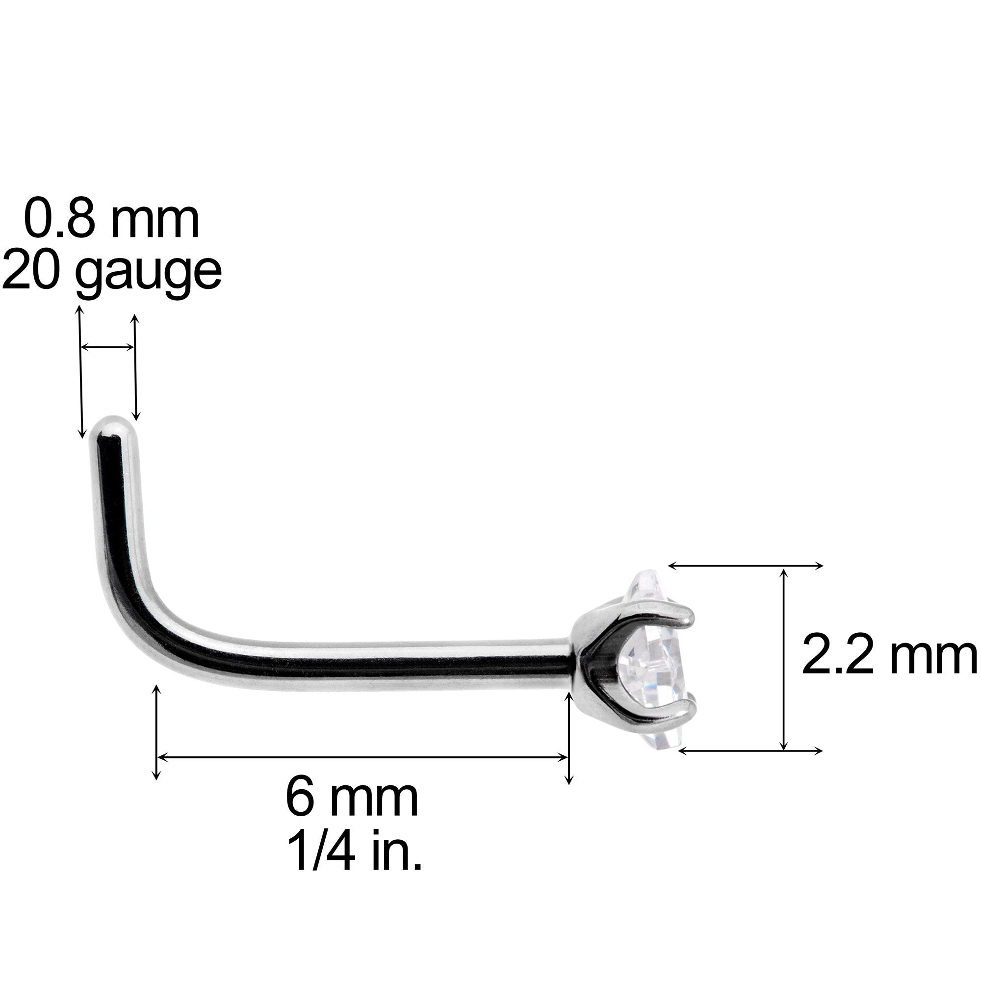20G Clear 2mm CZ Gem Grade 23 Titanium Rhombus L Shaped Nose Ring
