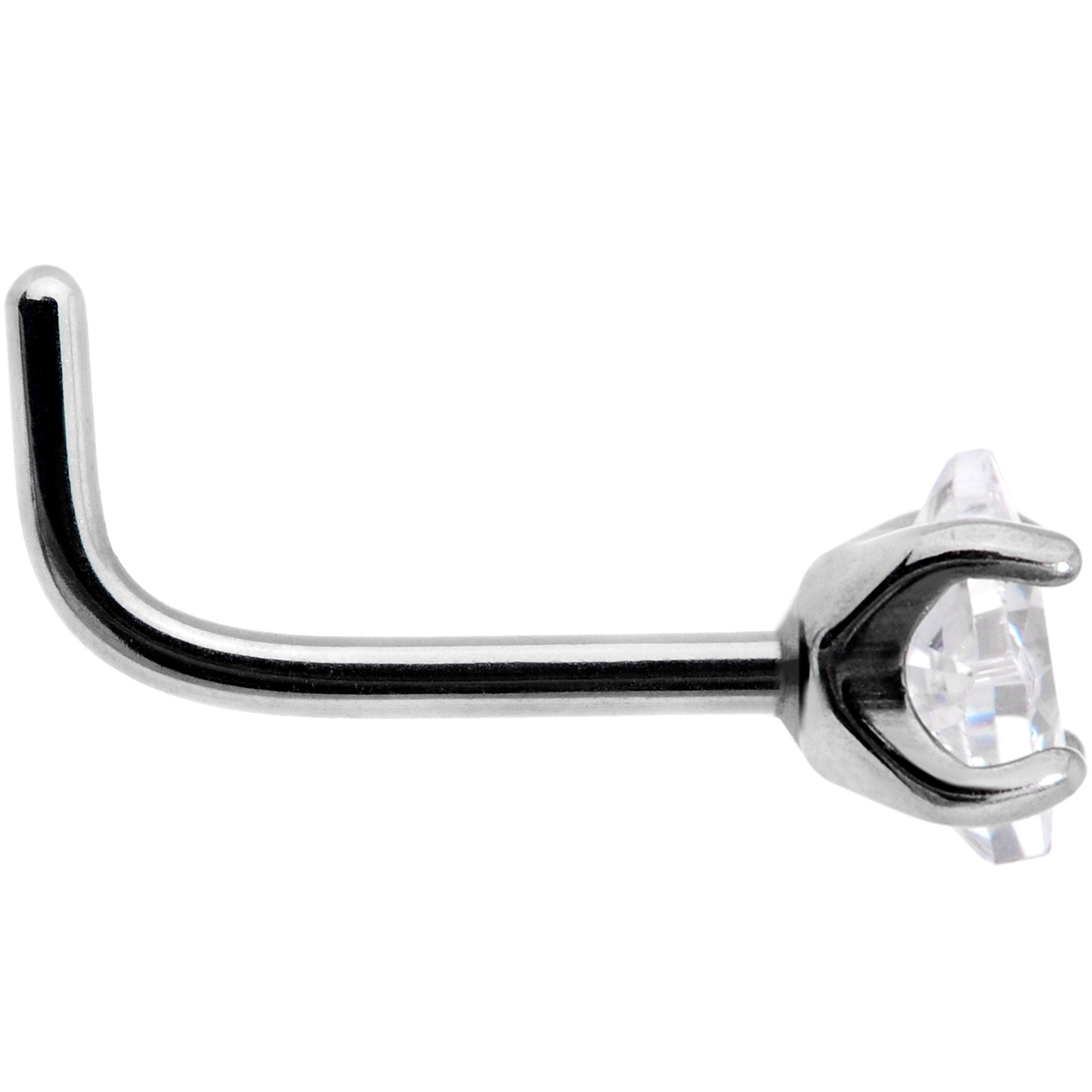 20G Clear 3mm CZ Gem Grade 23 Titanium Rhombus L Shaped Nose Ring