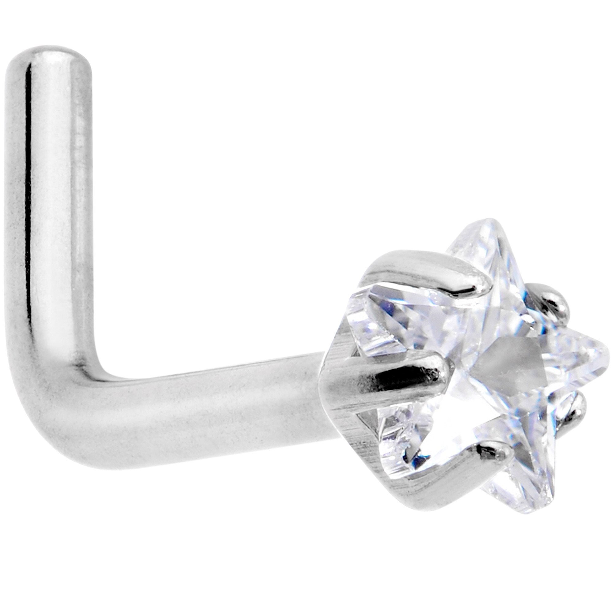 18G Clear 3mm CZ Star Gem Grade 23 Titanium L Shaped Nose Ring