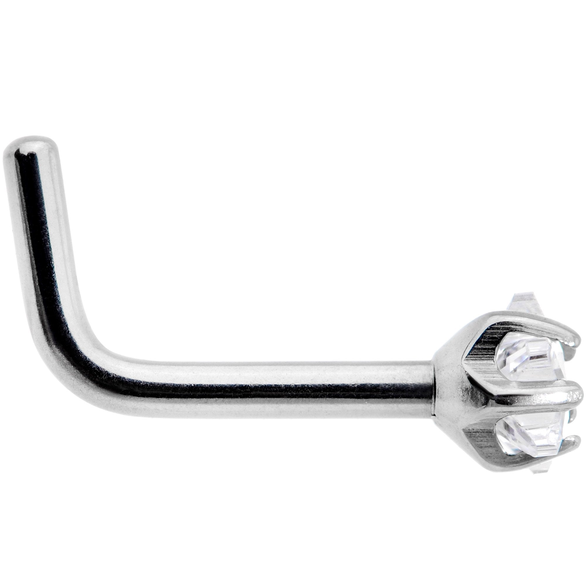 18G Clear 3mm CZ Star Gem Grade 23 Titanium L Shaped Nose Ring
