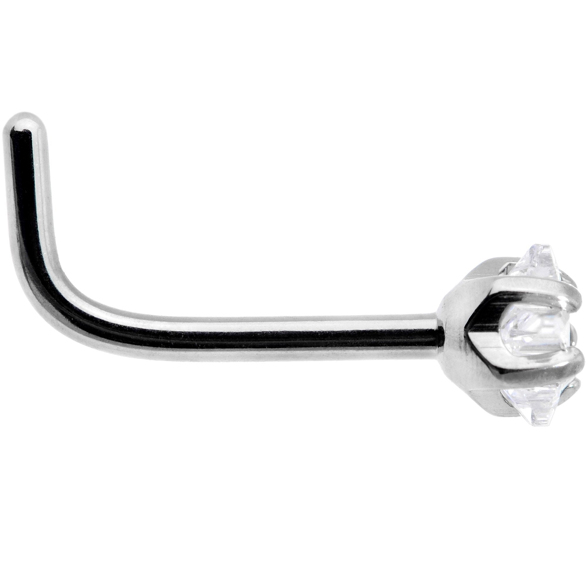 20G Clear 3mm CZ Star Gem Grade 23 Titanium L Shaped Nose Ring
