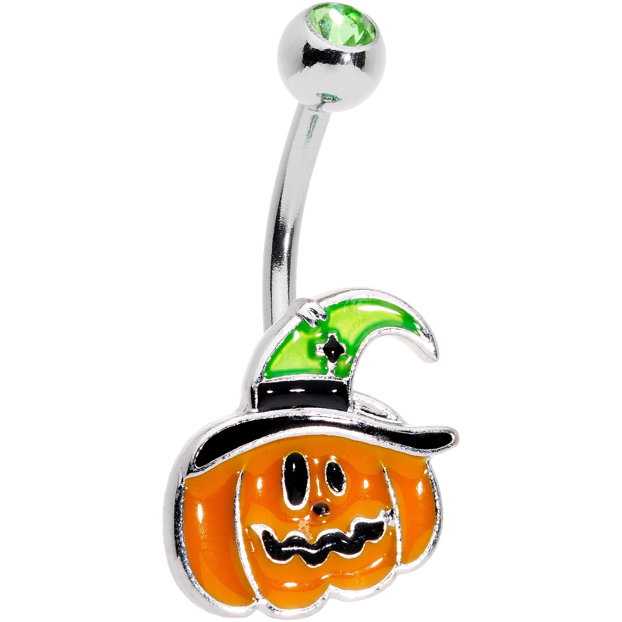 Green Gem Spider Jack O Lantern Belly Ring