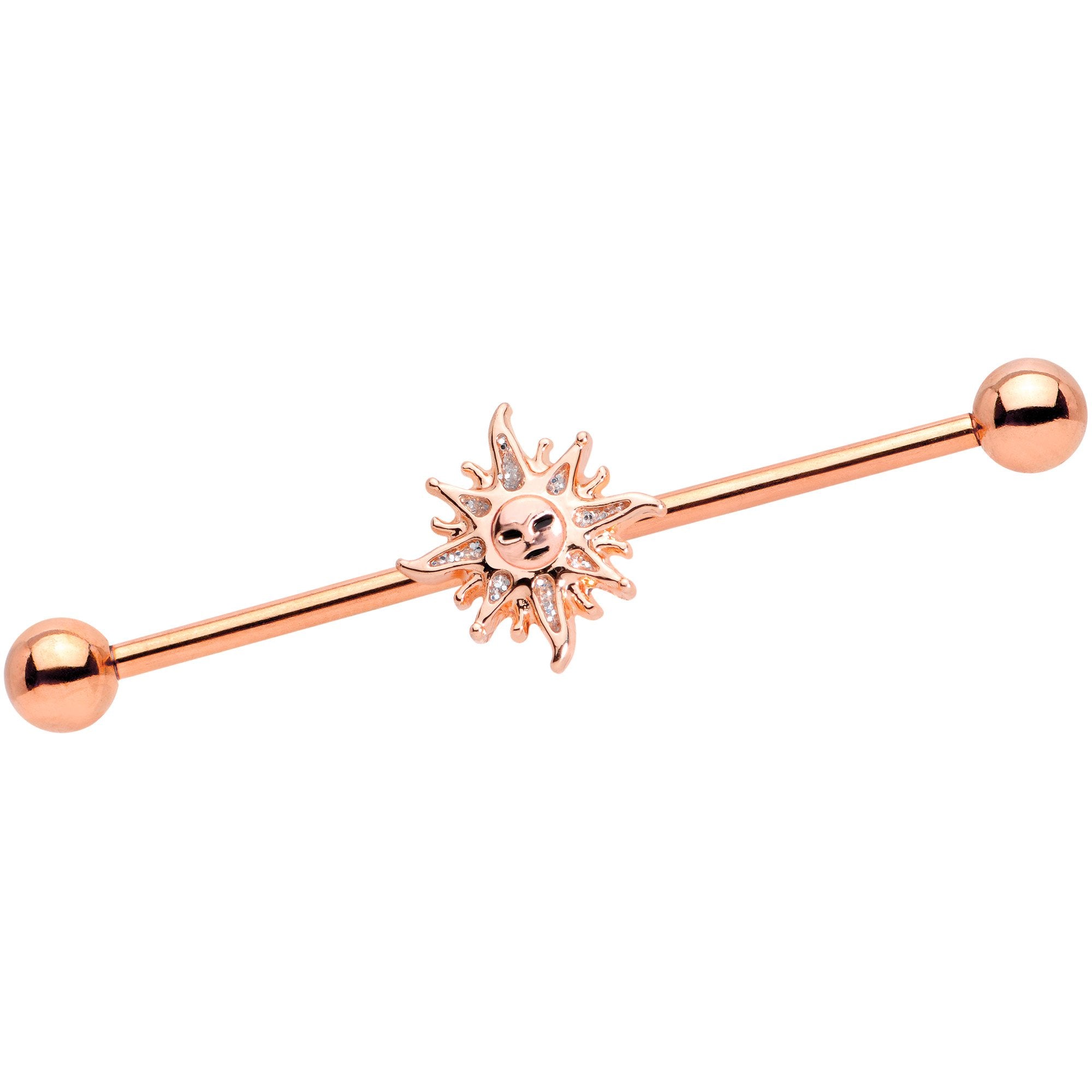14G Rose Gold Tone Happy Sun Industrial Barbell 38mm