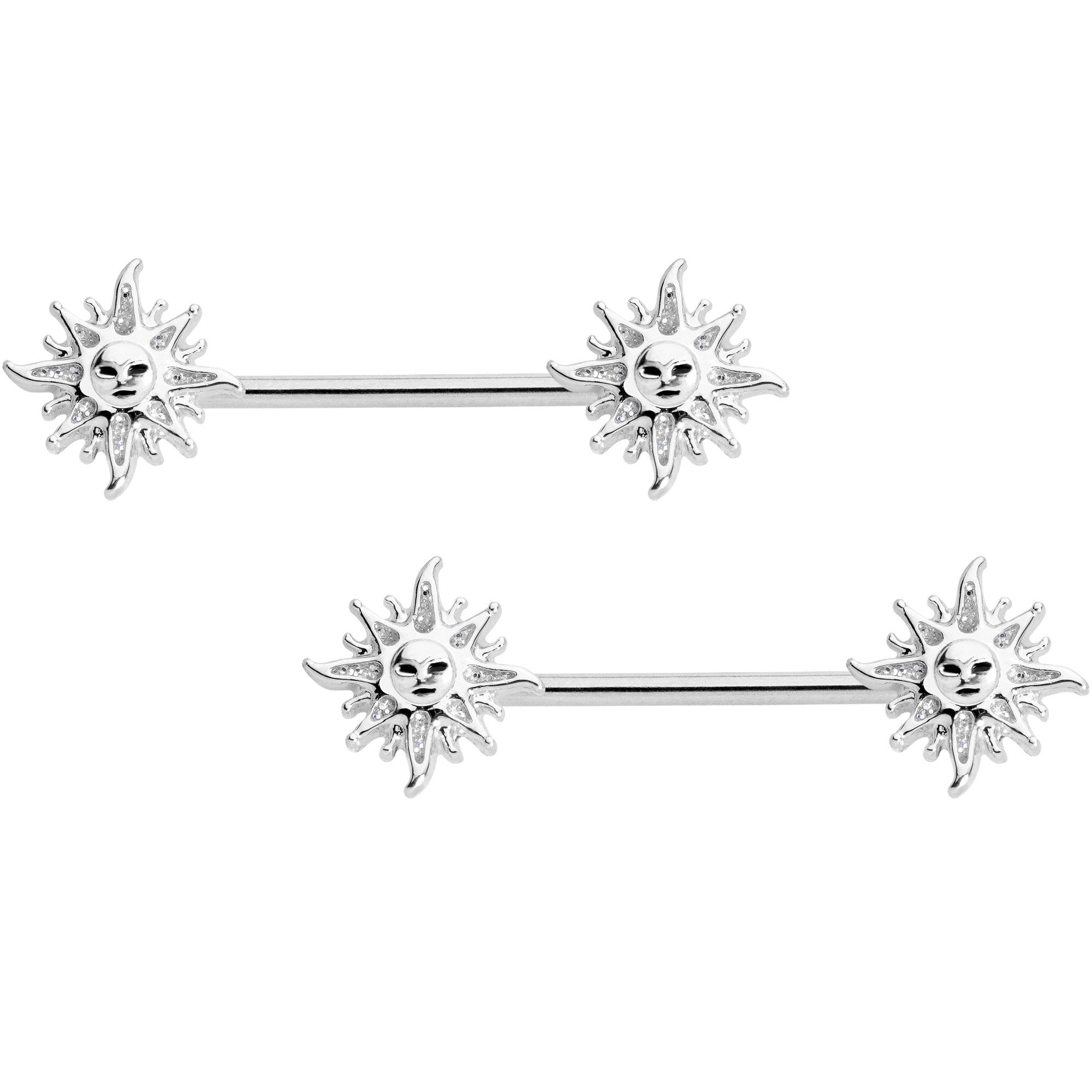 14G 5/8 Glitter Inlay Sunshine Barbell Nipple Ring Set
