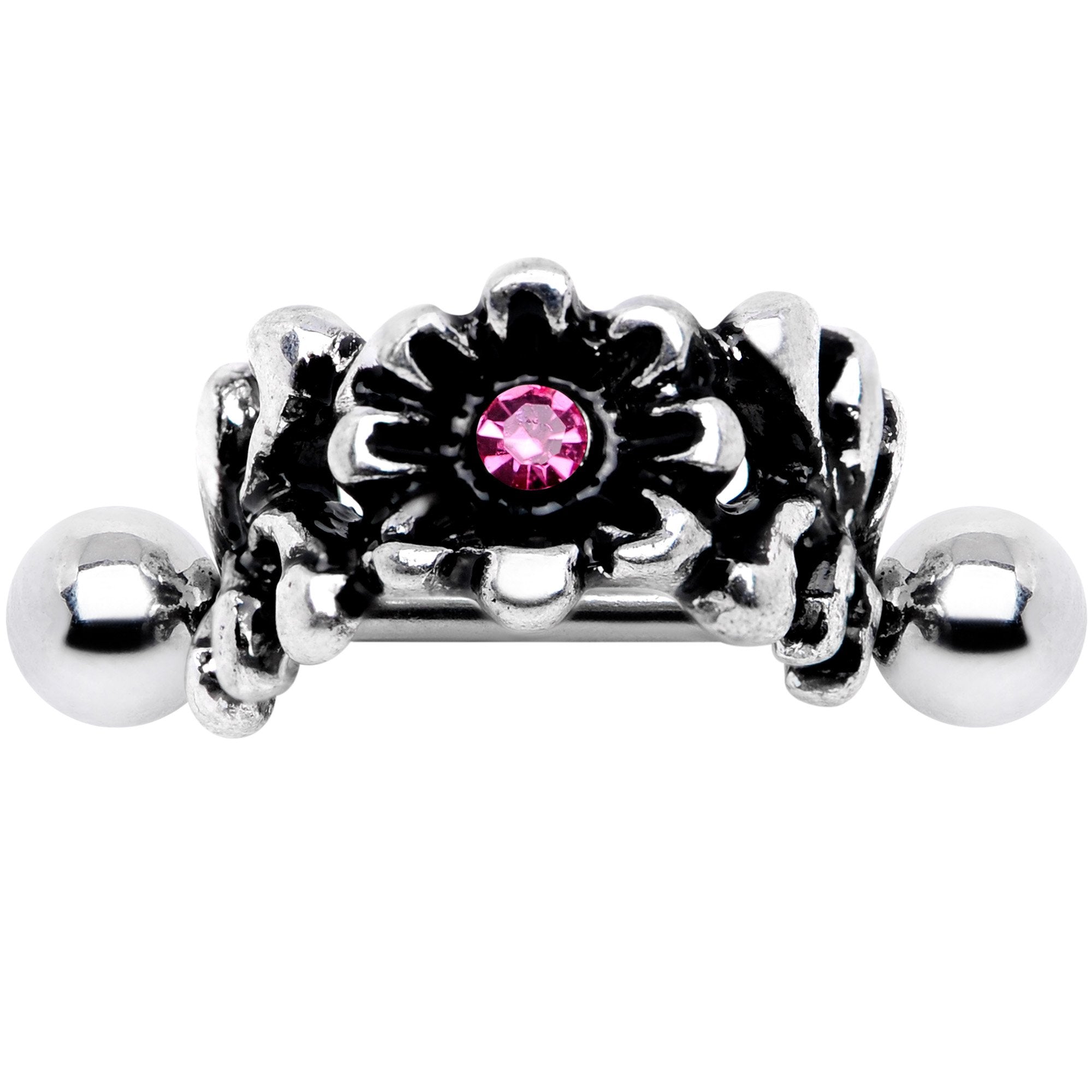 16G 3/8 Pink Gem Floral Wreath Cuff Cartilage Earring