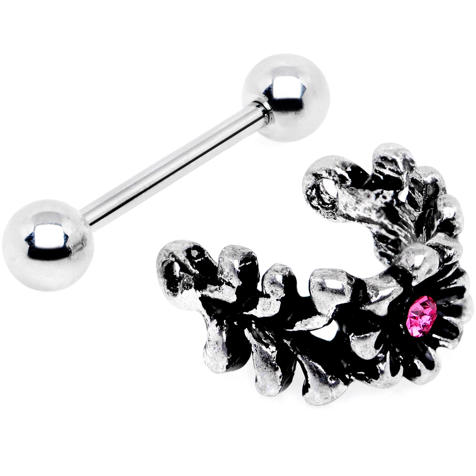 16G 3/8 Pink Gem Floral Wreath Cuff Cartilage Earring