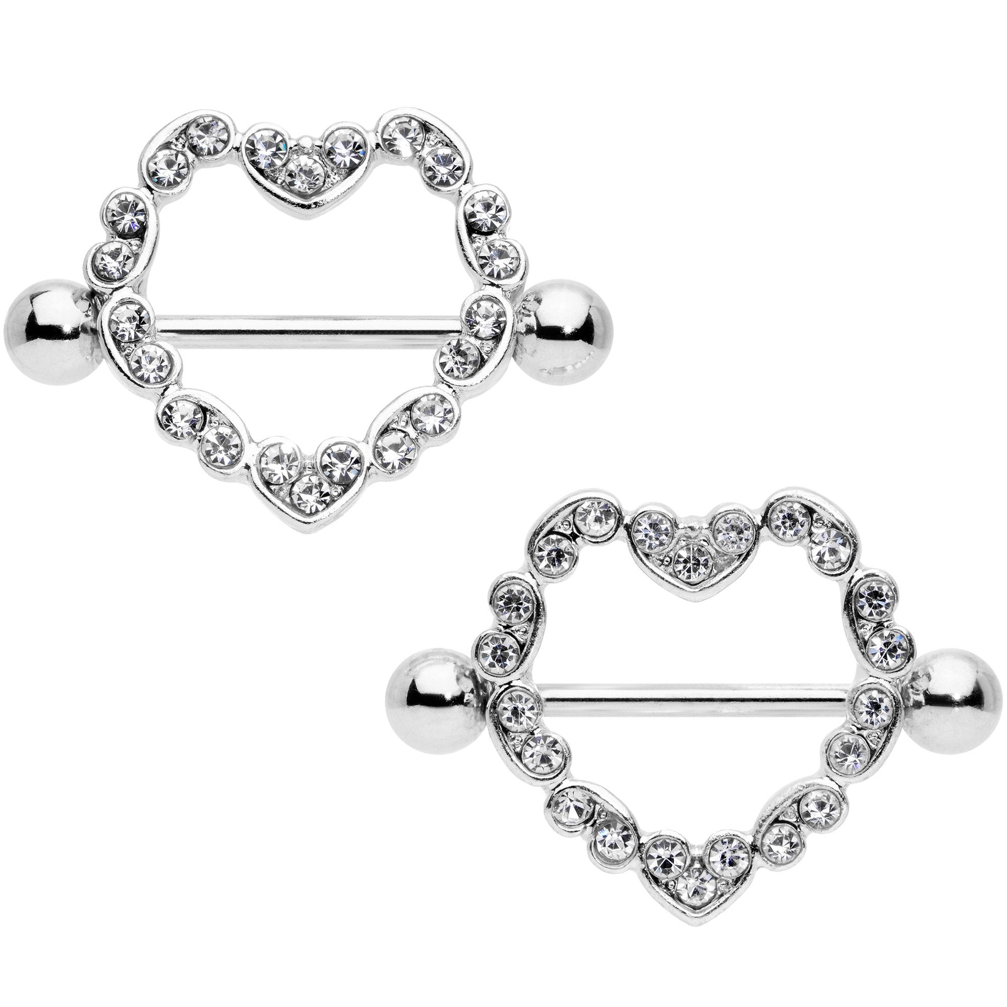 14G 9/16 Clear Gem Dear Heart Nipple Shield Set