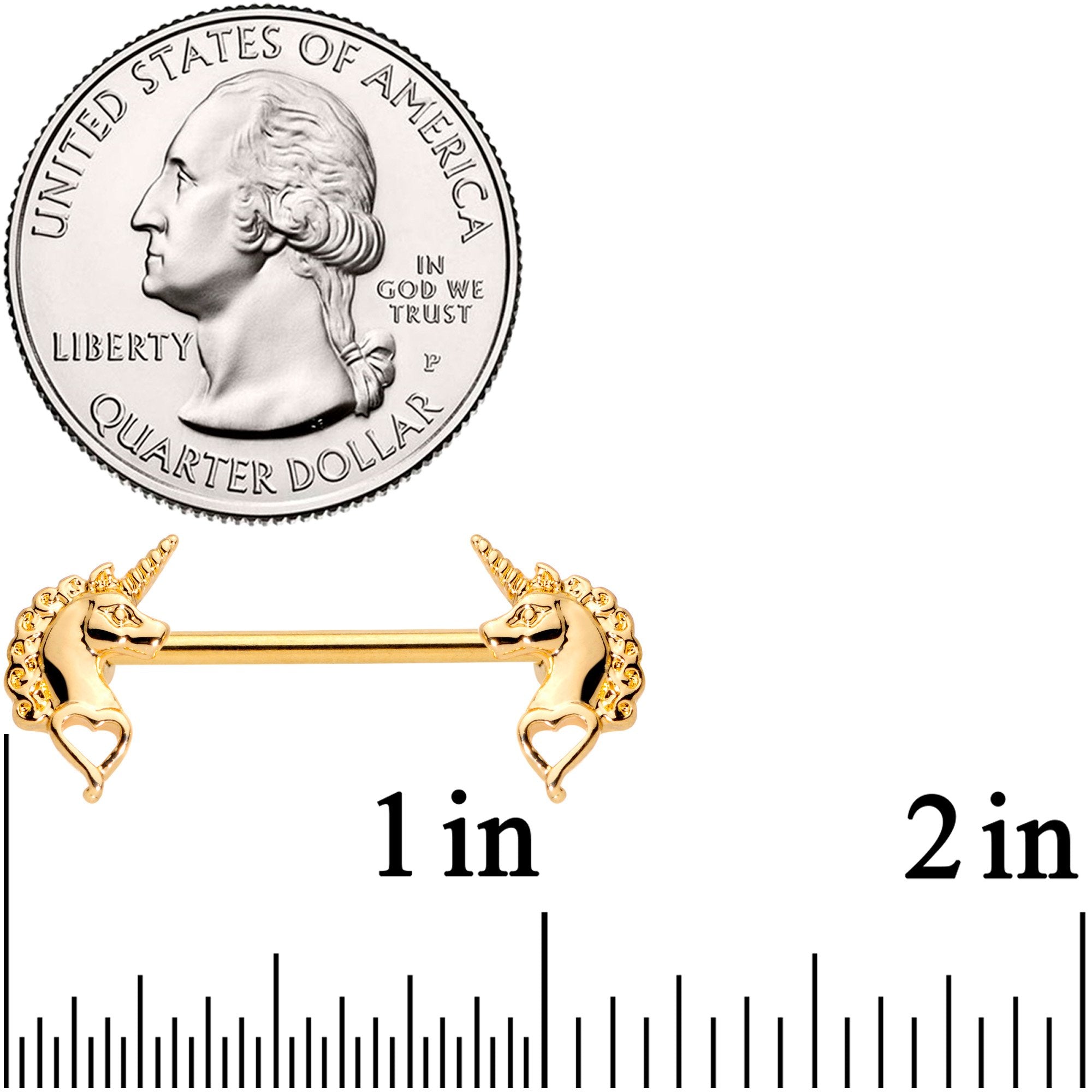 14G 5/8 Gold Tone Anodized Unicorn Barbell Nipple Ring Set