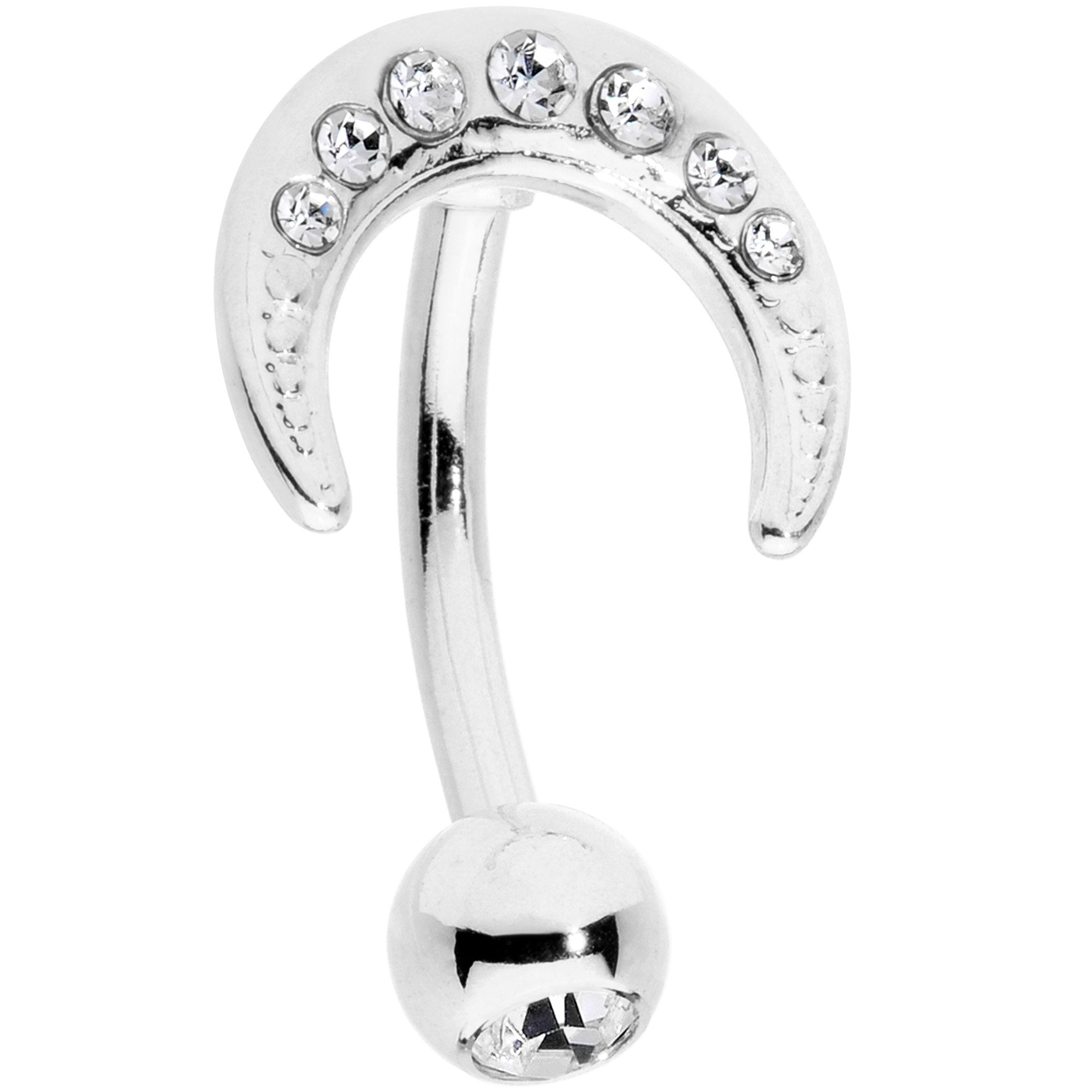 Clear CZ Gem Crescent Moon Belly Ring