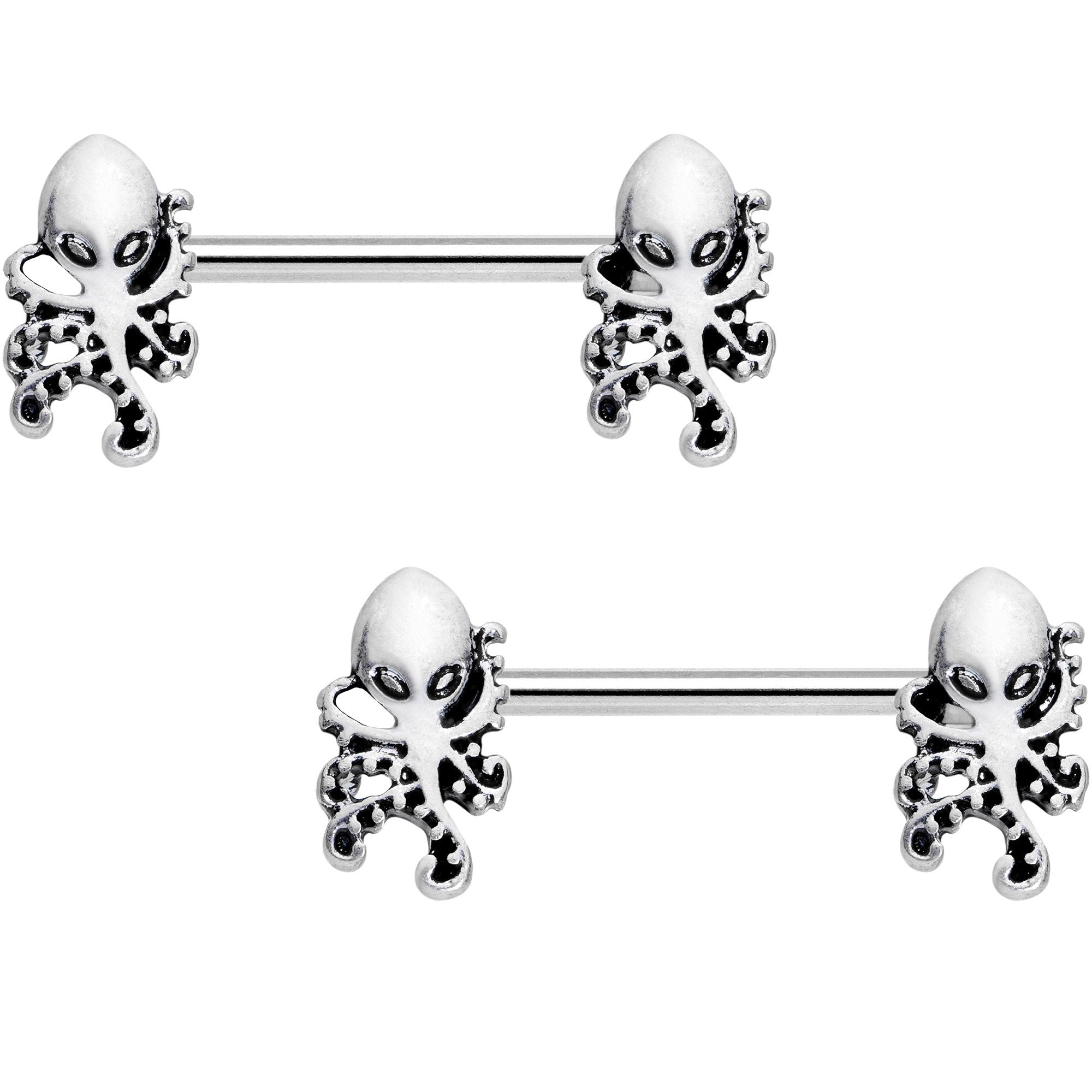 14G 9/16 Nautical Treasures Octopus Barbell Nipple Ring Set