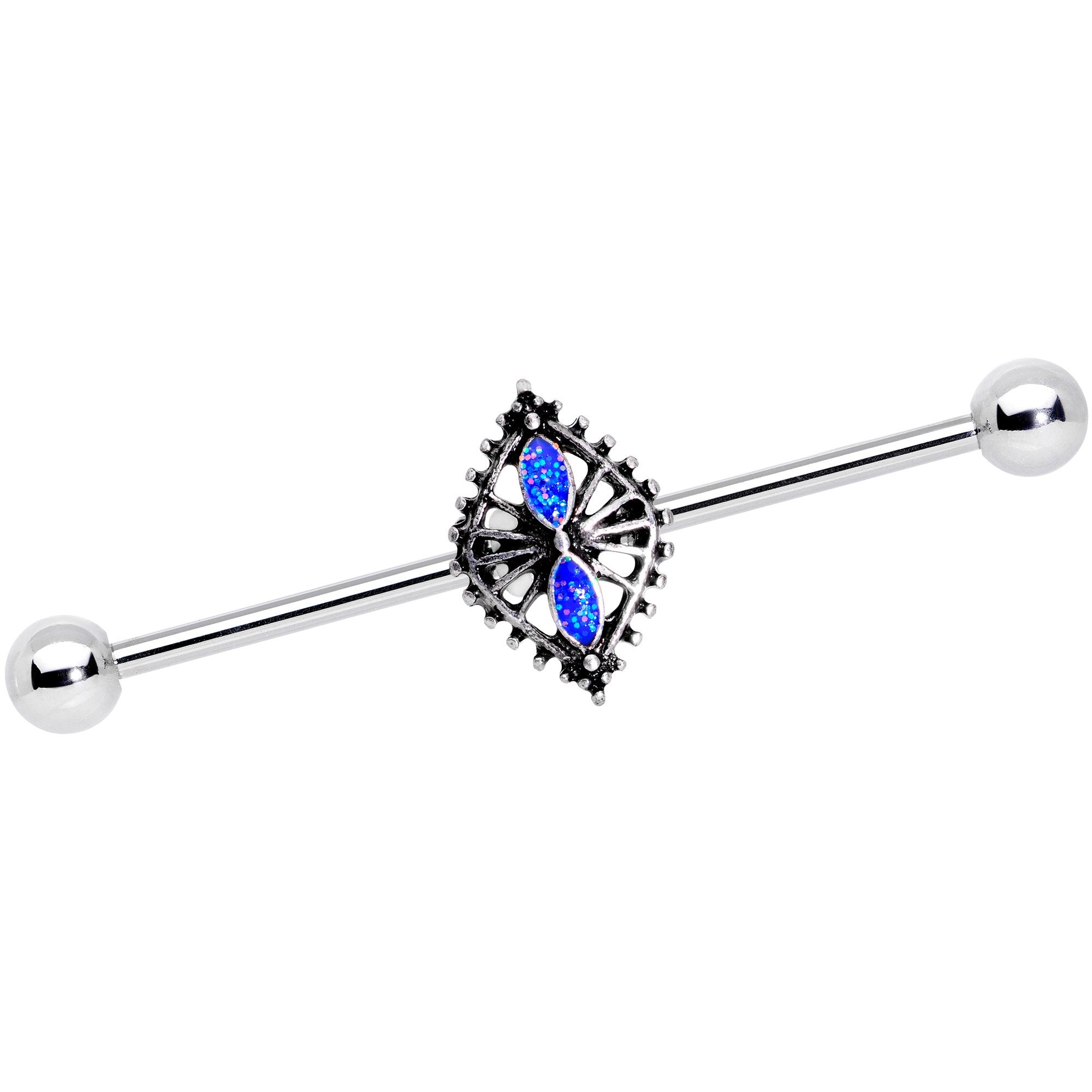 14G Glitter Blue Halloween Spider Queen Industrial Barbell 38mm