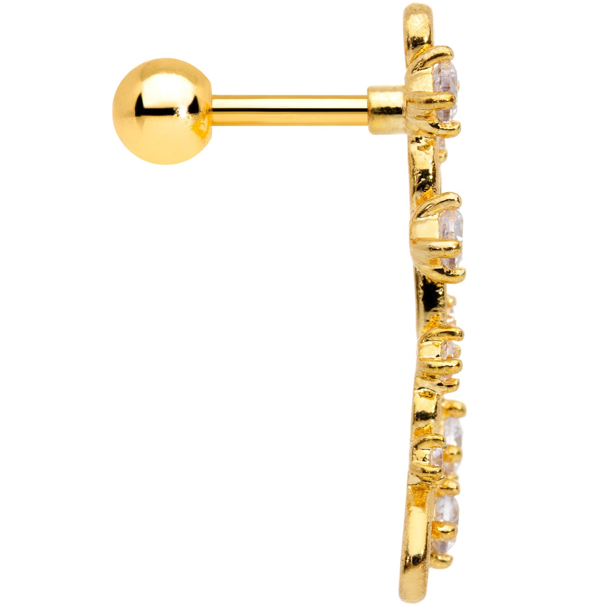 16G 1/4 Clear CZ Gem Gold Hue Cascade Left Ear Cartilage Earring