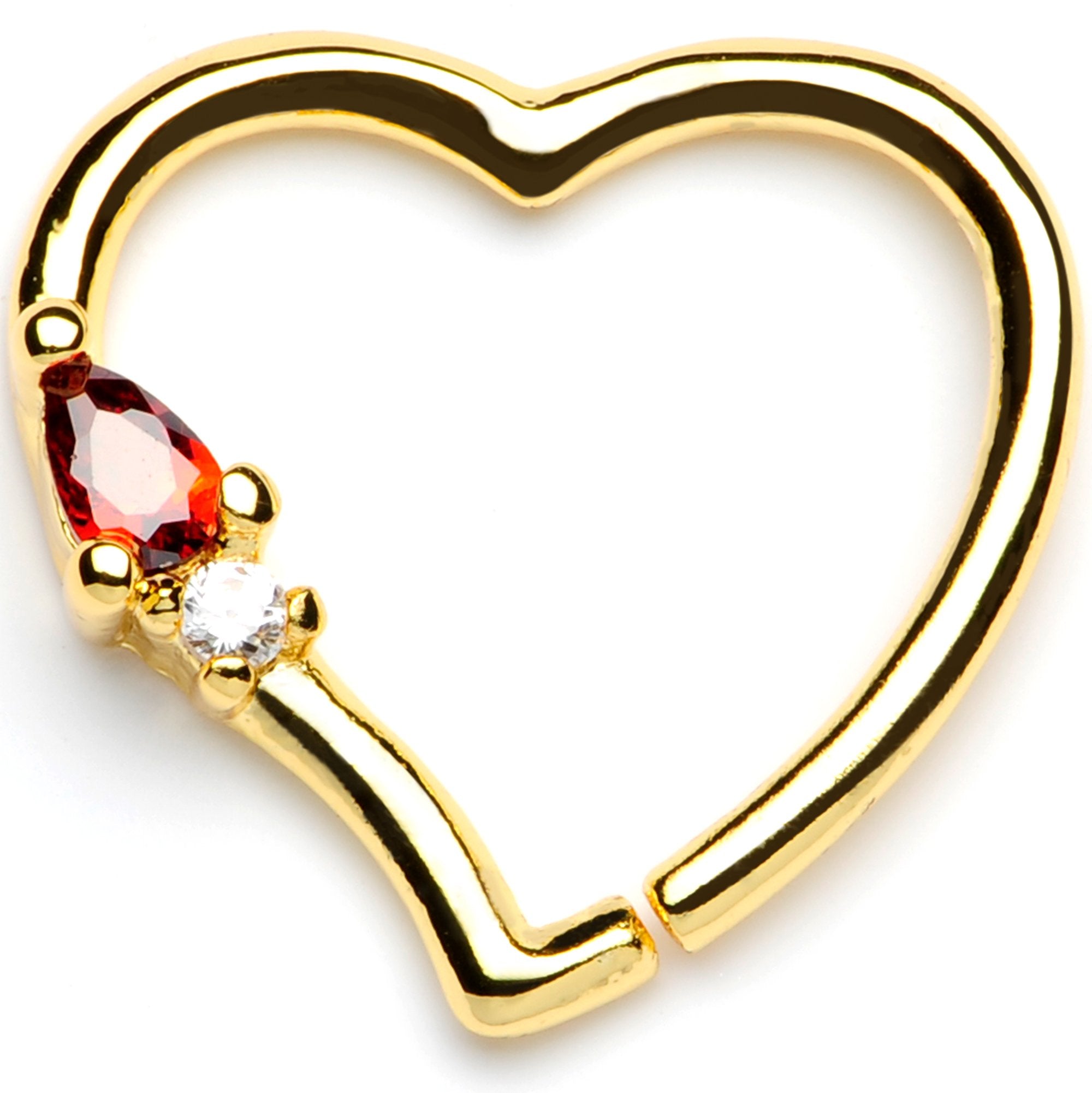 16G 3/8 Red Gem Gold Tone Heart Daith Cartilage Tragus Earring