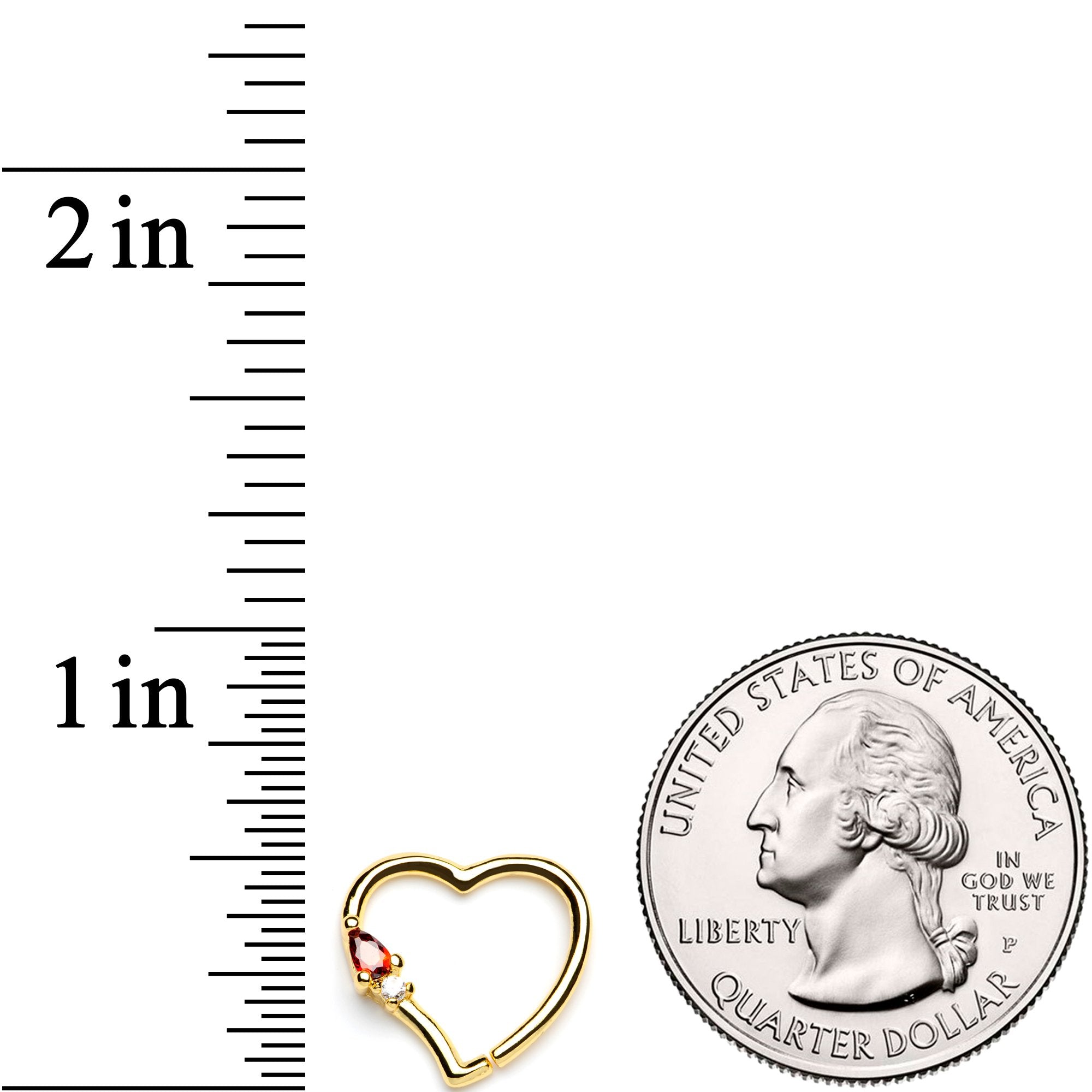 16G 3/8 Red Gem Gold Tone Heart Daith Cartilage Tragus Earring