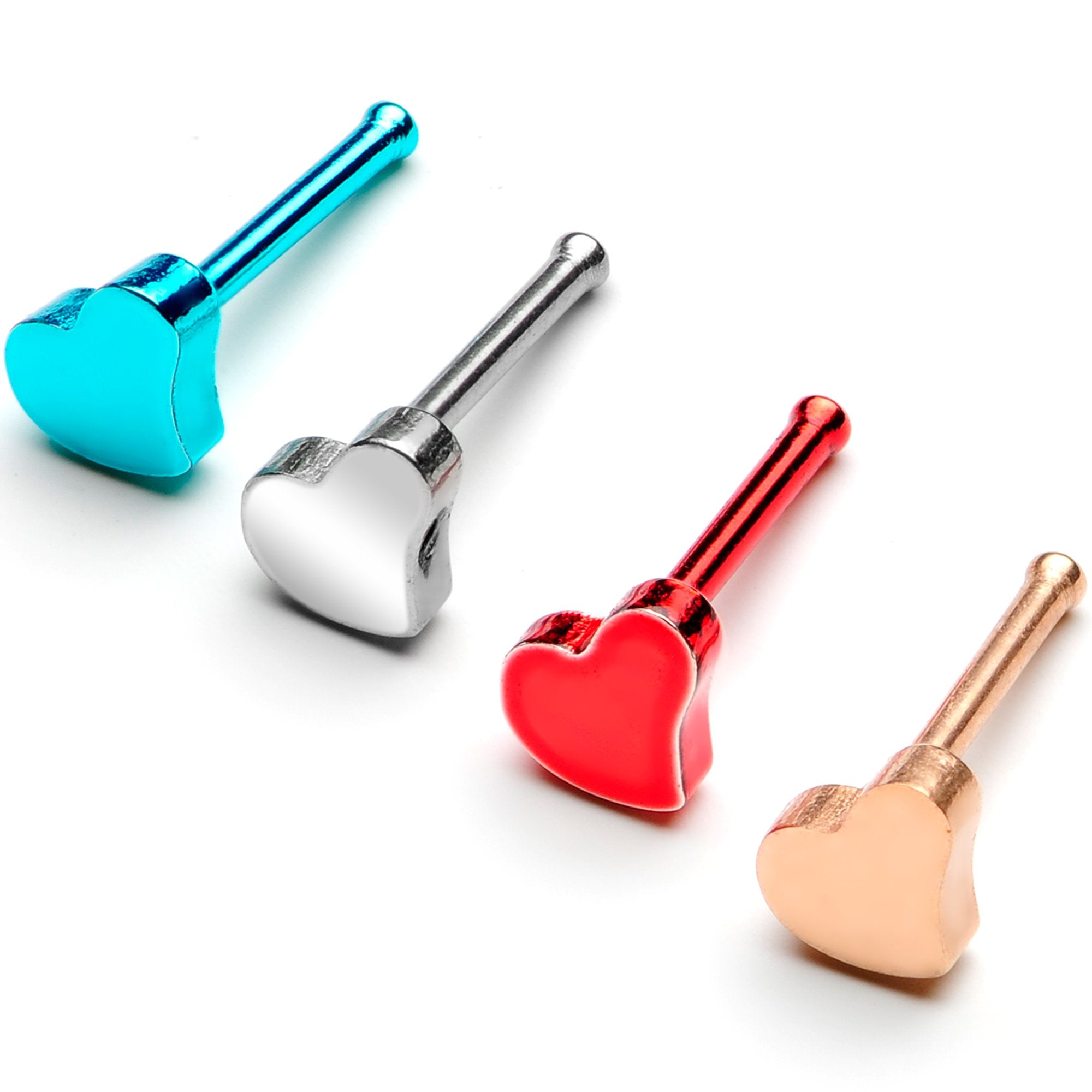 20G 1/4 Multi Tone Valentines Day Heart Nose Bone 4 Pack Set
