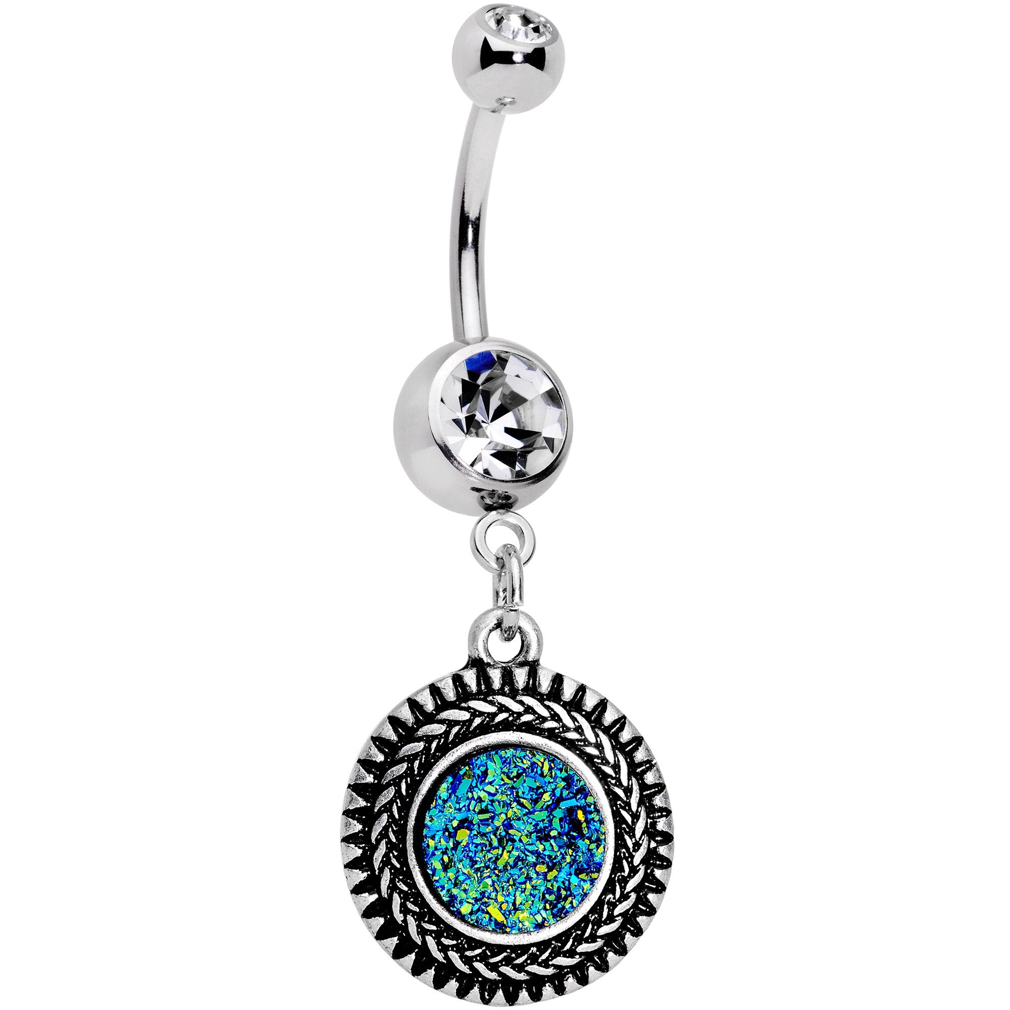 Faux Druzy Quartz Baroque Concentric Circles Dangle Belly Ring