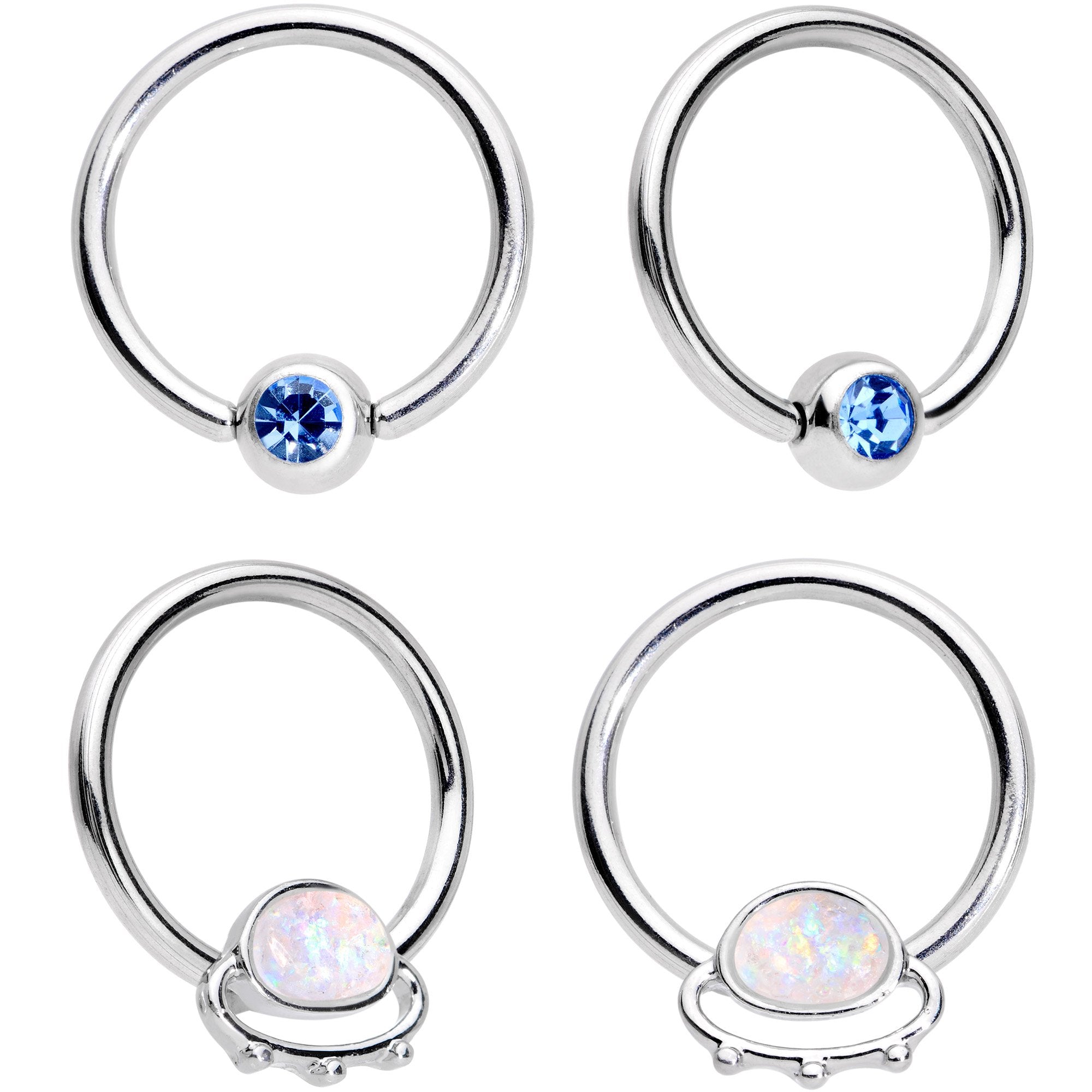 14G 13mm Blue Gem Faux Druzy UFO BCR Captive Nipple Ring Set Of 4