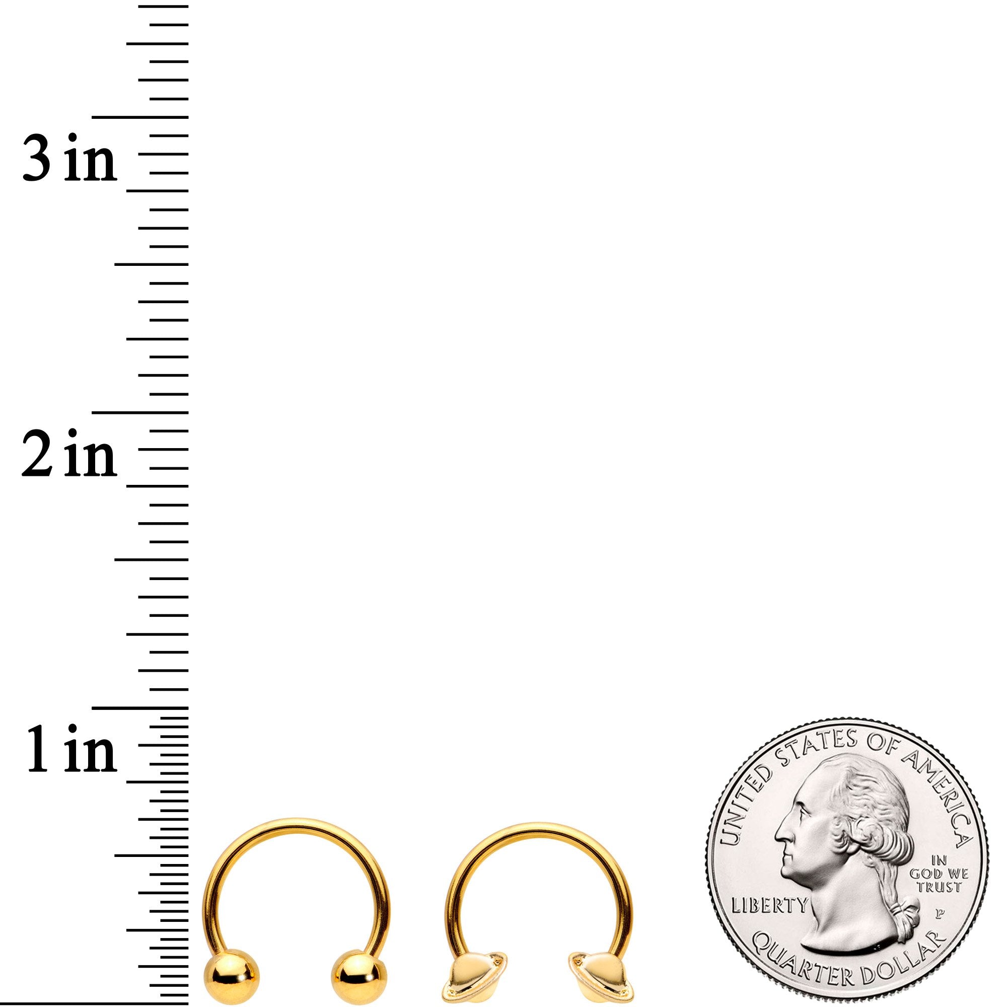 14G 13mm Gold Tone Sexy Saturn Horseshoe Nipple Ring Set