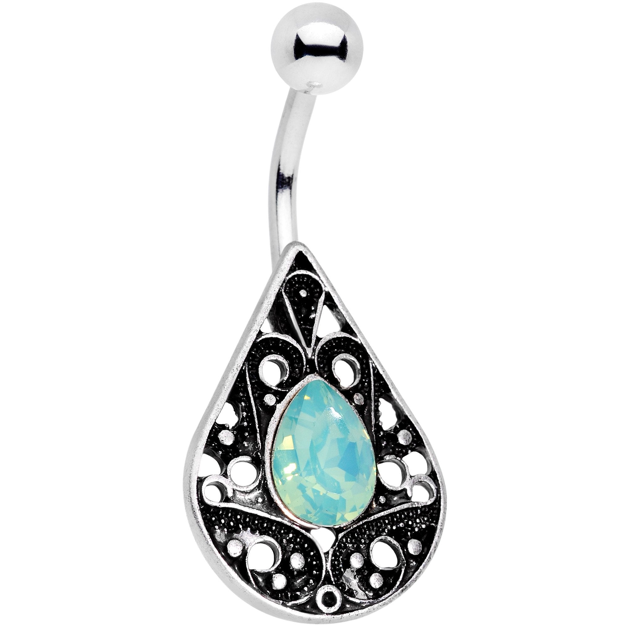 Green Faux Opal Baroque Openwork Elegance Teardrop Belly Ring