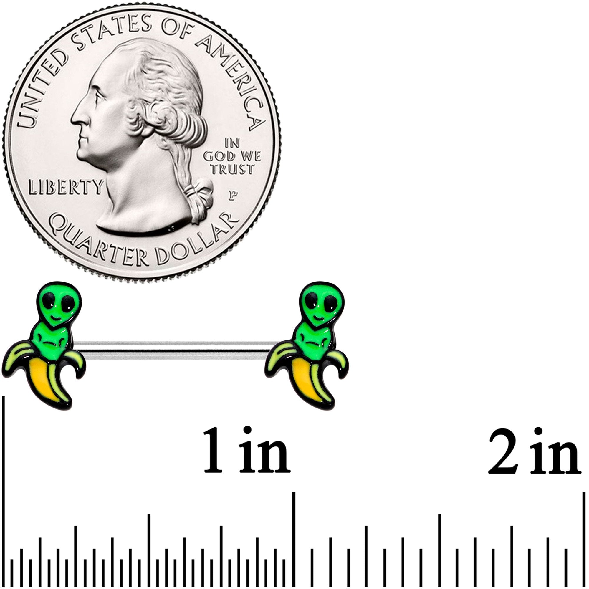 14G 9/16 Appealing Little Banana Alien Barbell Nipple Ring Set