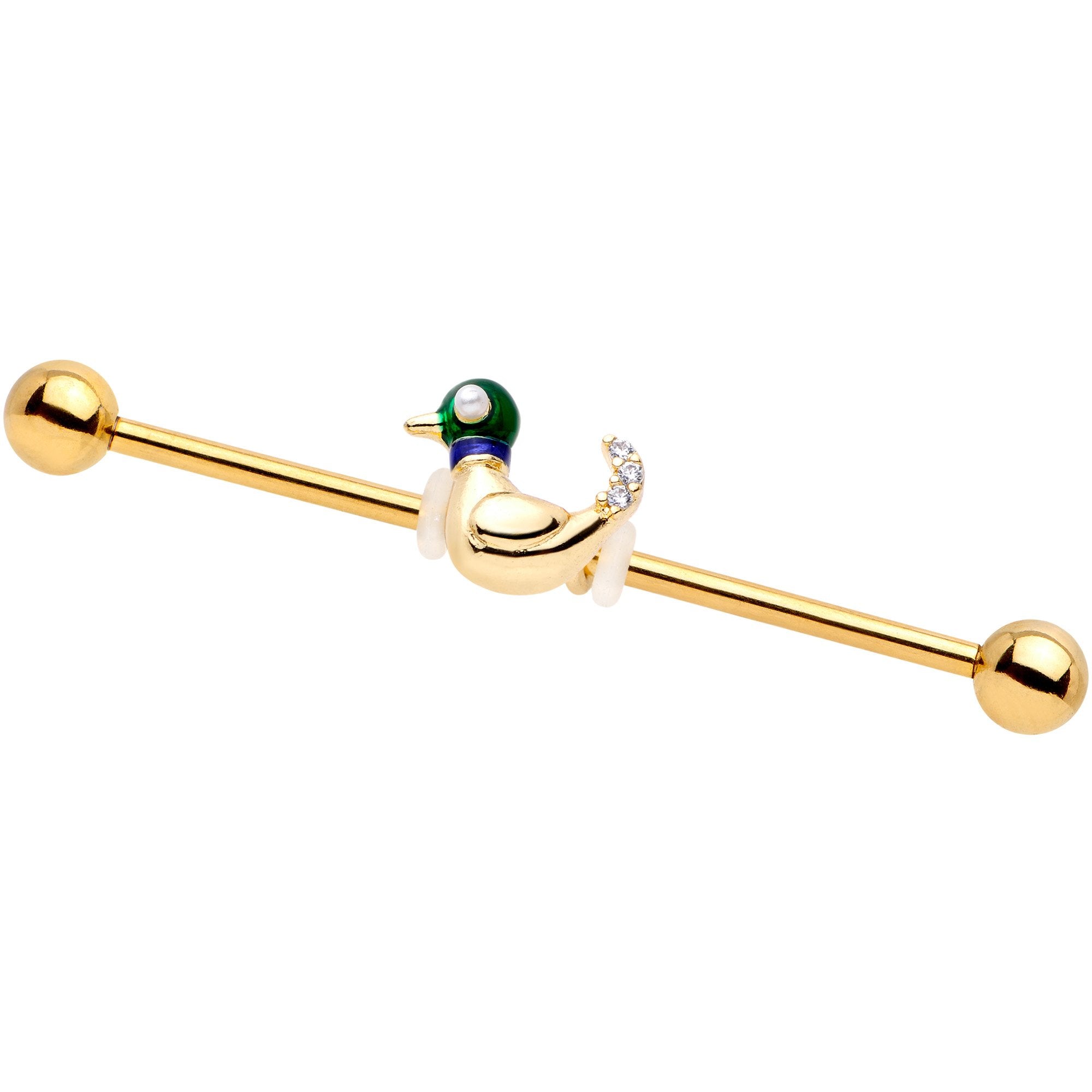 14G Gold Tone Mighty Mallard Industrial Barbell 38mm
