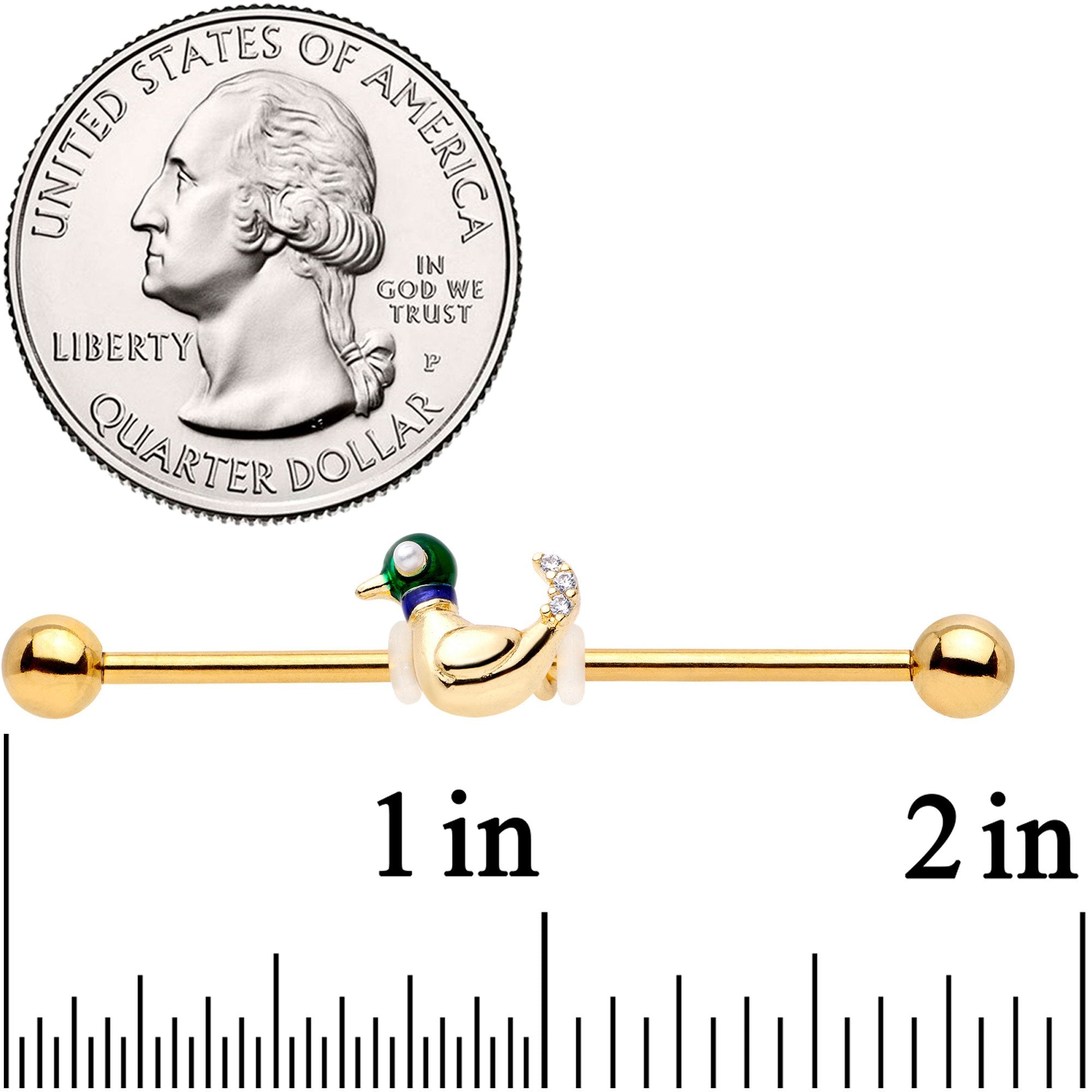 14G Gold Tone Mighty Mallard Industrial Barbell 38mm