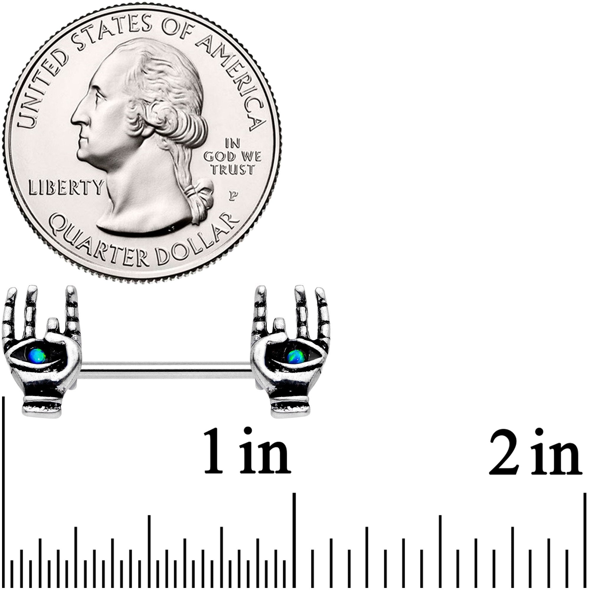 14G 9/16 Synthetic Opal Hamsa Barbell Nipple Ring Set