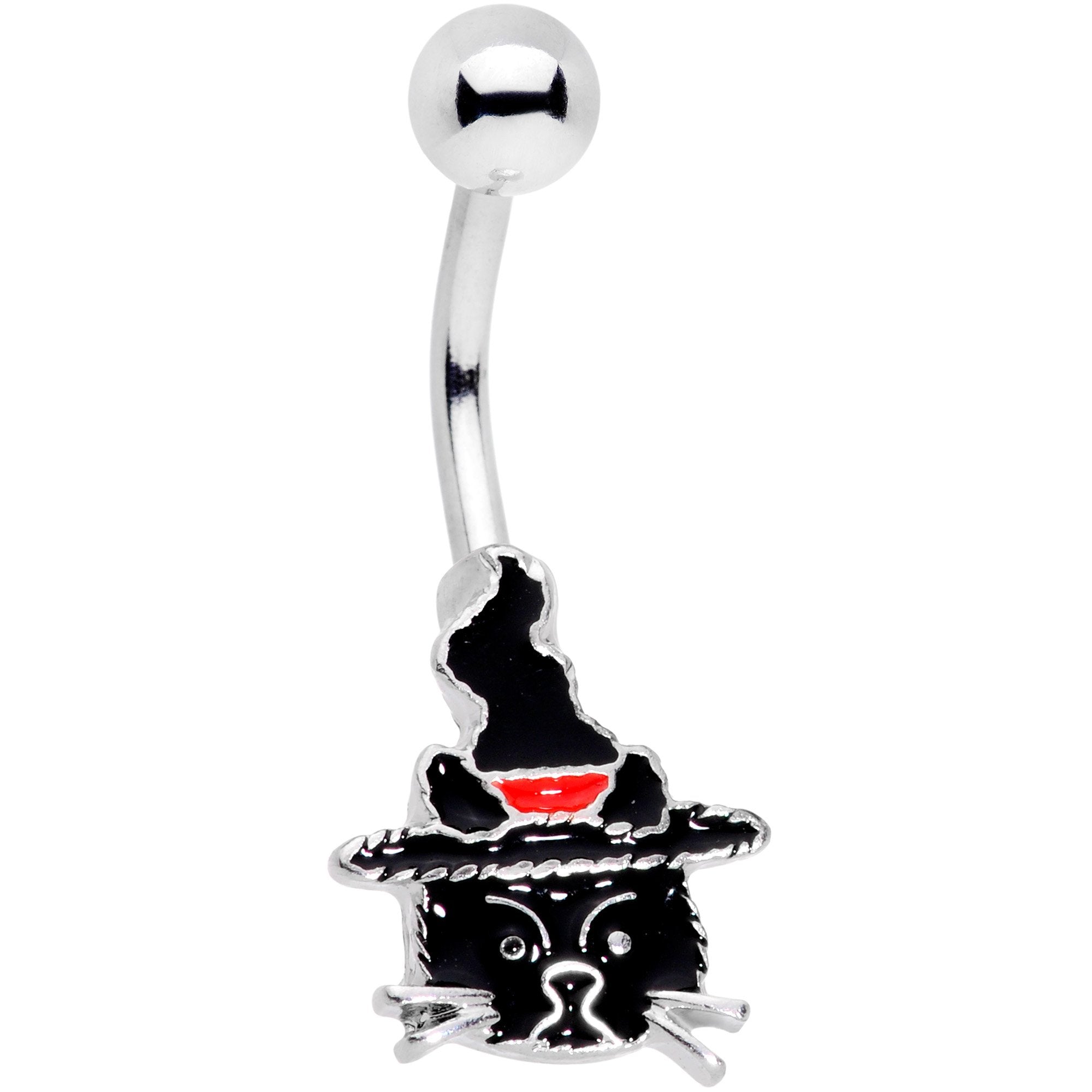 Halloween Witch Way Sassy Black Cat Belly Ring