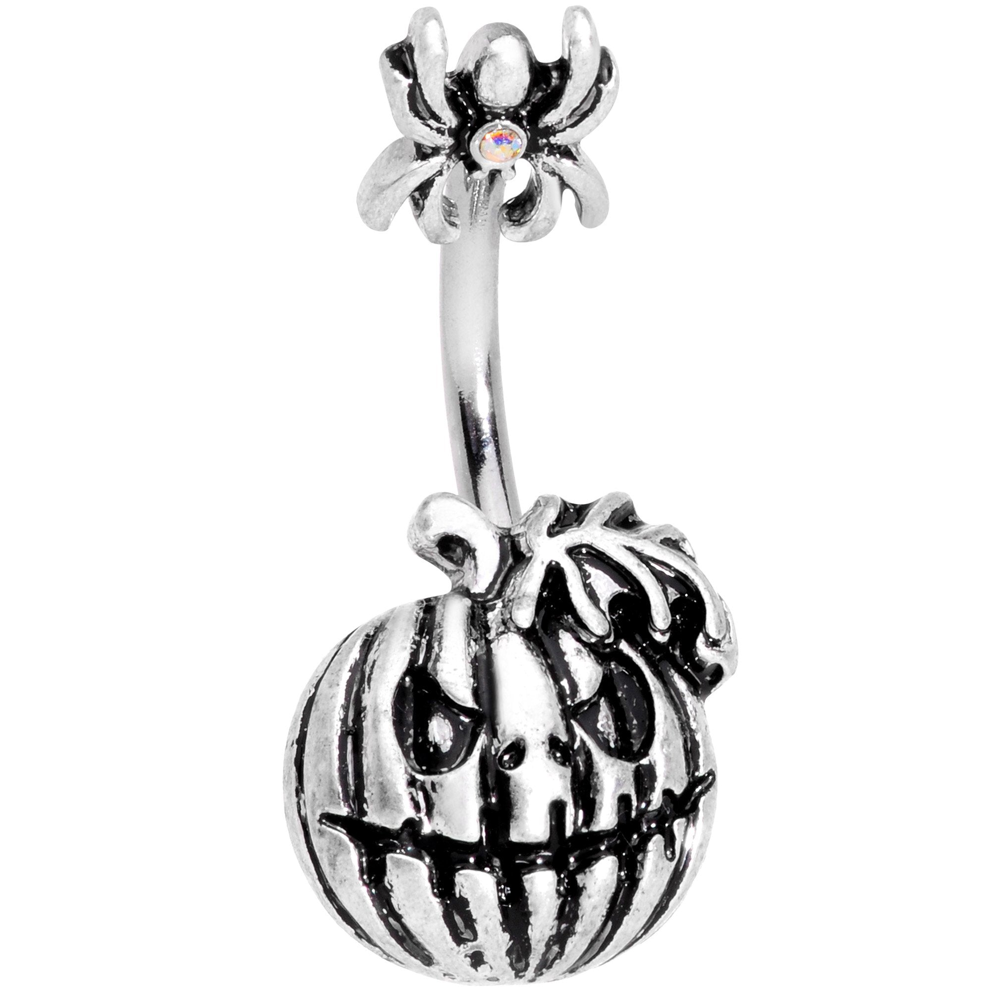 Scary Spider Jack O Lantern Double Mount Belly Ring
