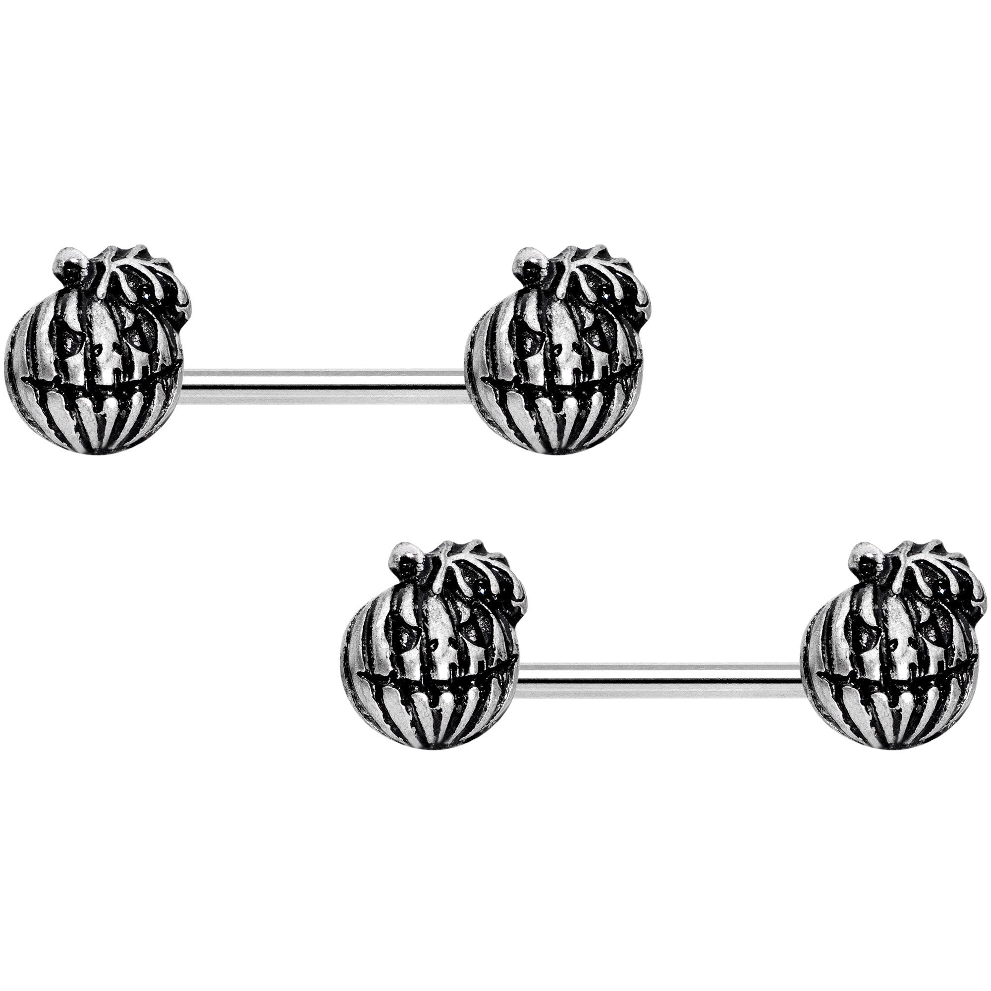 14G 9/16 Jack O Lanterns Barbell Nipple Ring Set