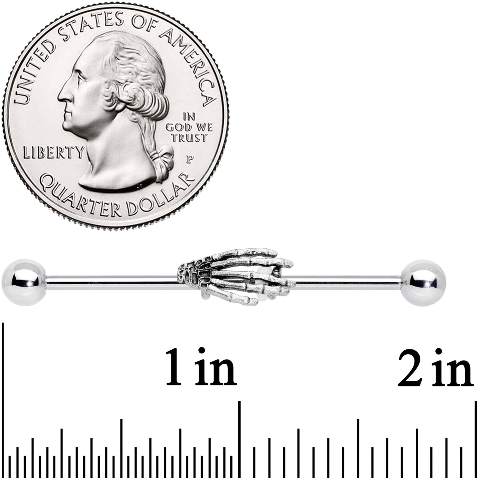 14G Halloween Skeleton Hand Barbell Industrial 38mm