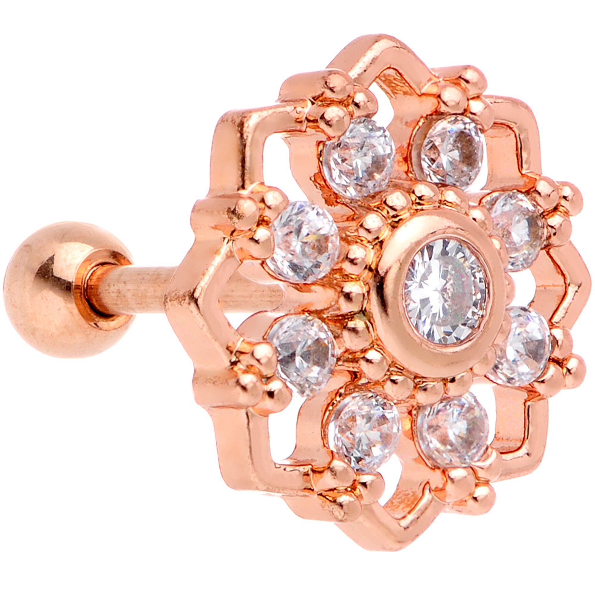 18G 5/16 Clear Gem Rose Gold Tone Snowflake Cartilage Tragus