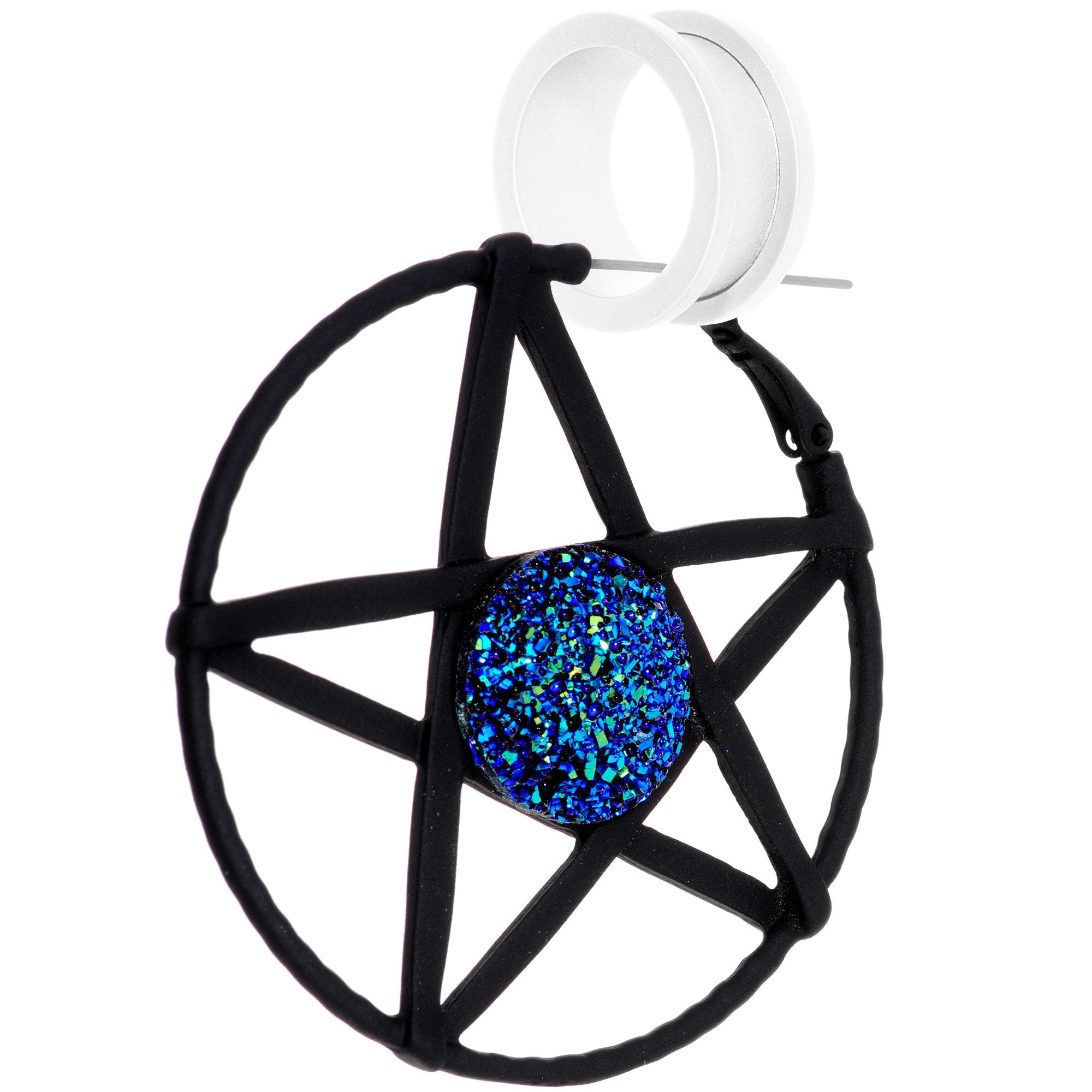 Blue Faux Druzy Making Some Magic Pentacle Tunnel Plug Earrings