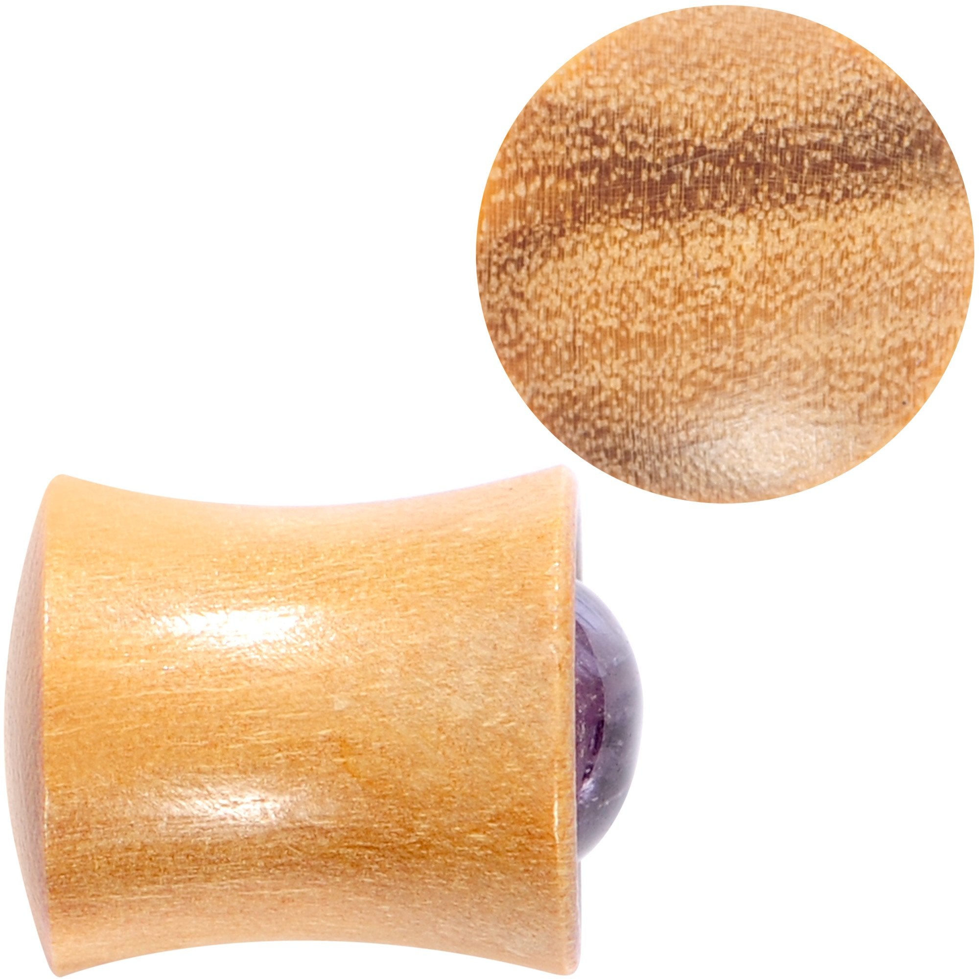 Purple CZ Gem Olive Wood Natural Beauty Saddle Plug Set 5mm to 25mm