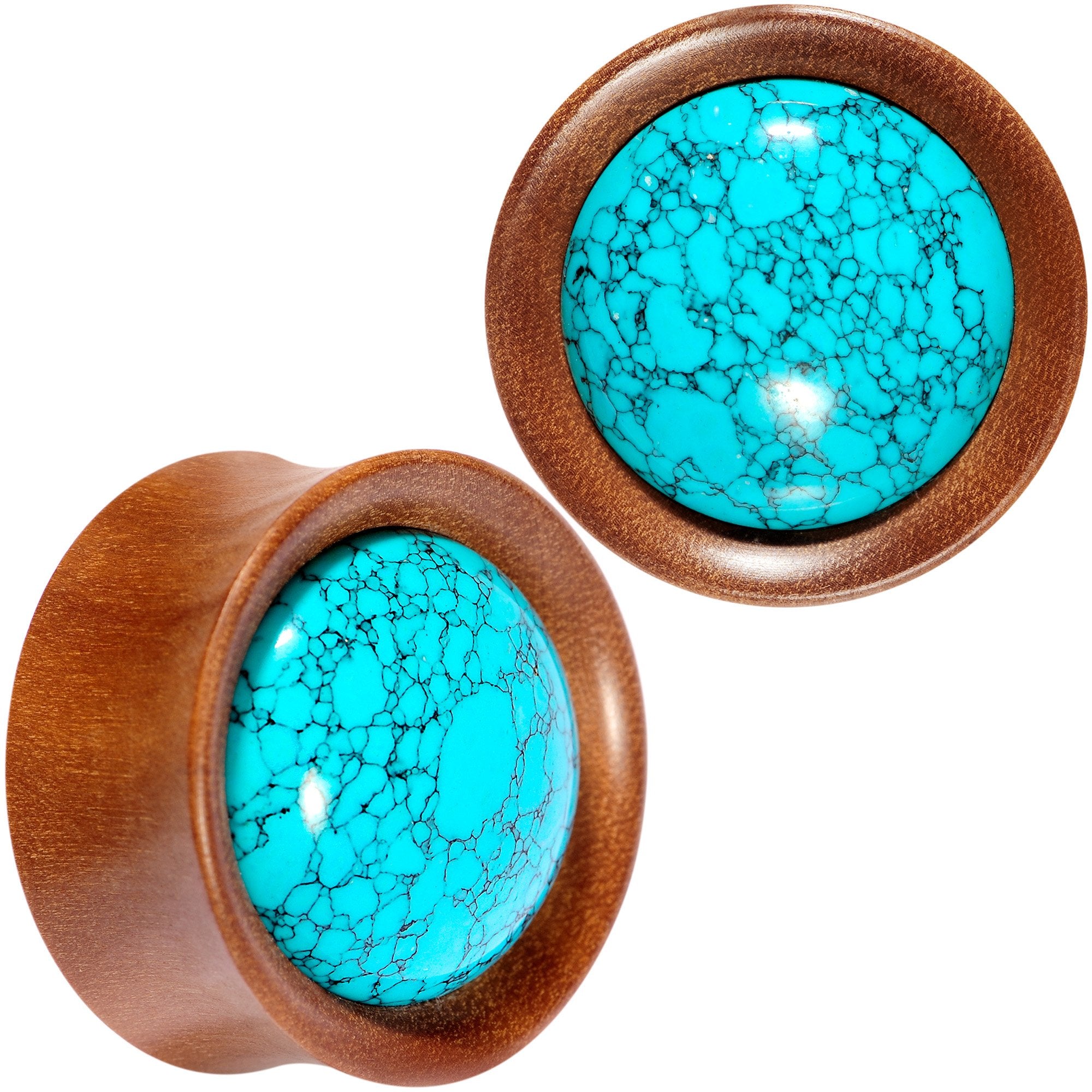 Turquoise Stone Sawo Wood Earth Sky Saddle Plug Set 5mm to 25mm