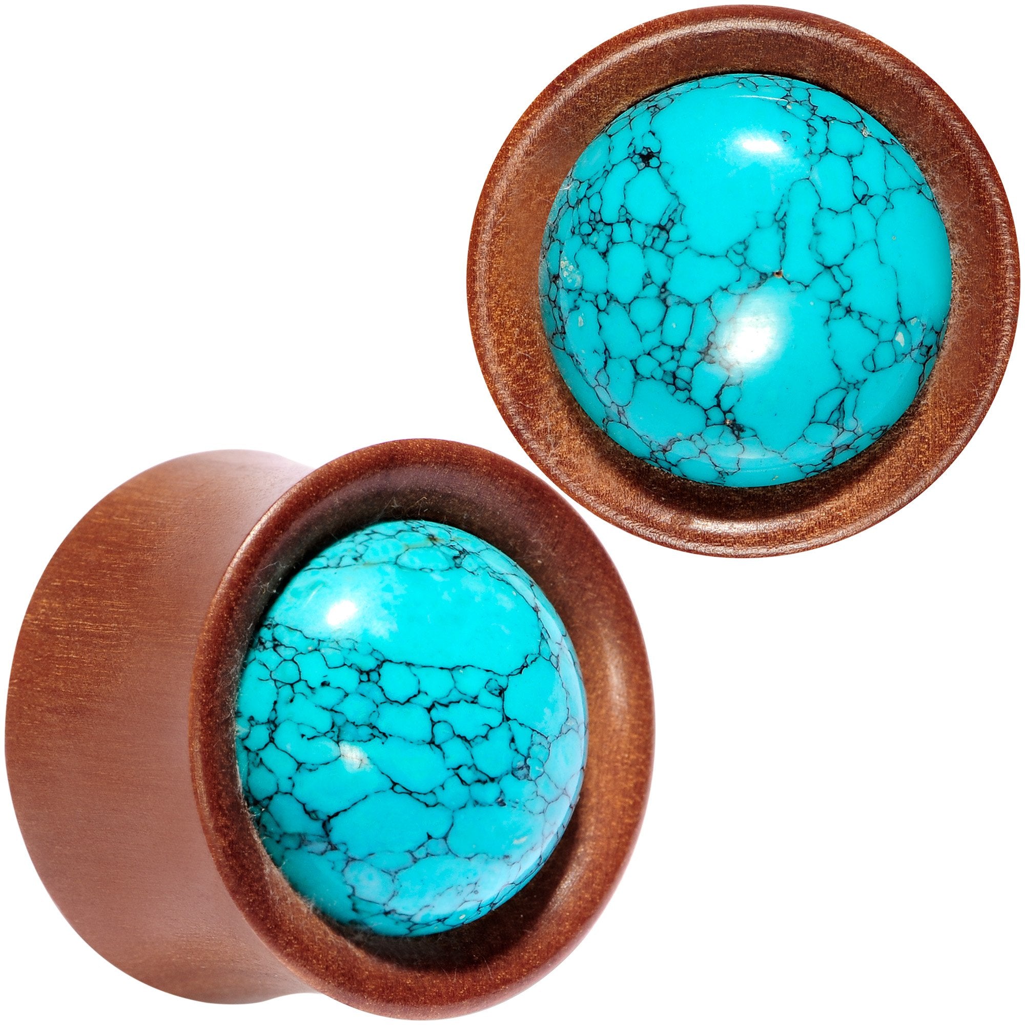 Turquoise Stone Sawo Wood Earth Sky Saddle Plug Set 5mm to 25mm