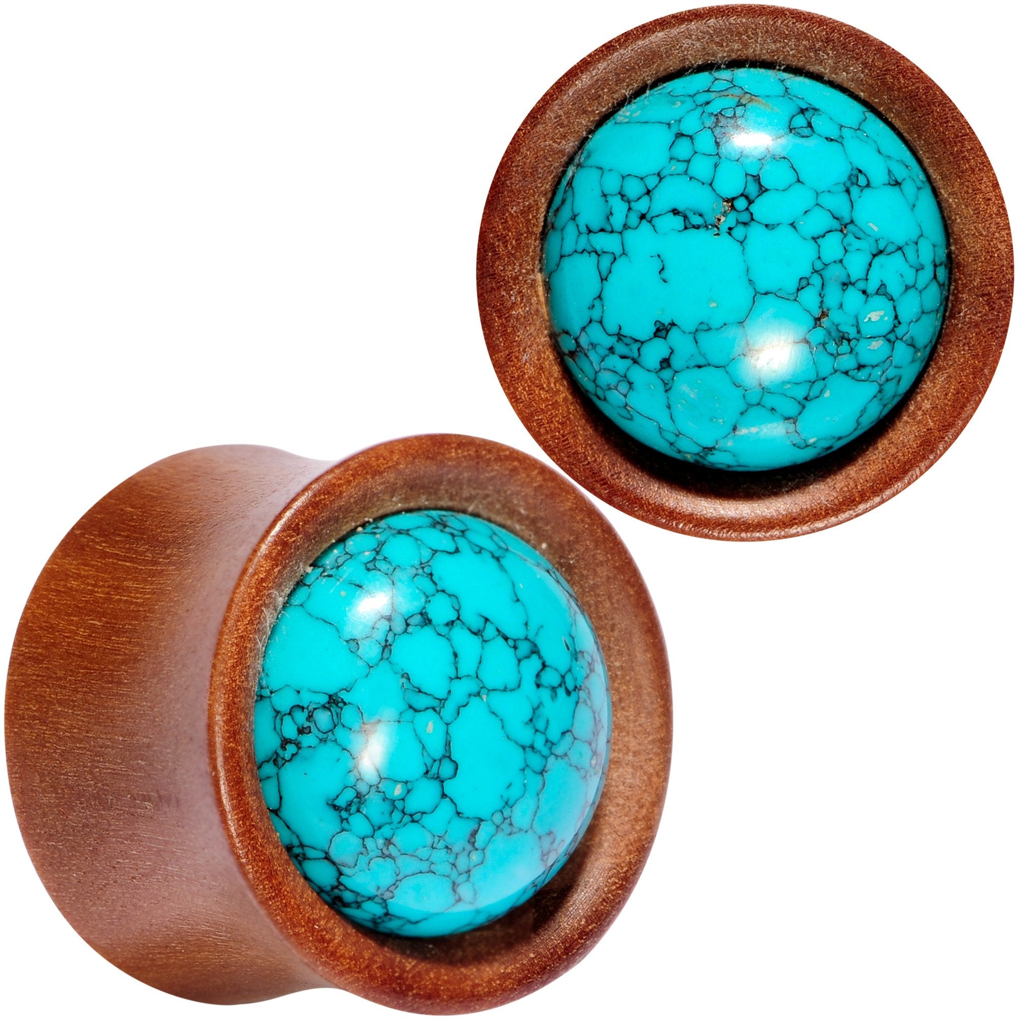 Turquoise Stone Sawo Wood Earth Sky Saddle Plug Set 5mm to 25mm