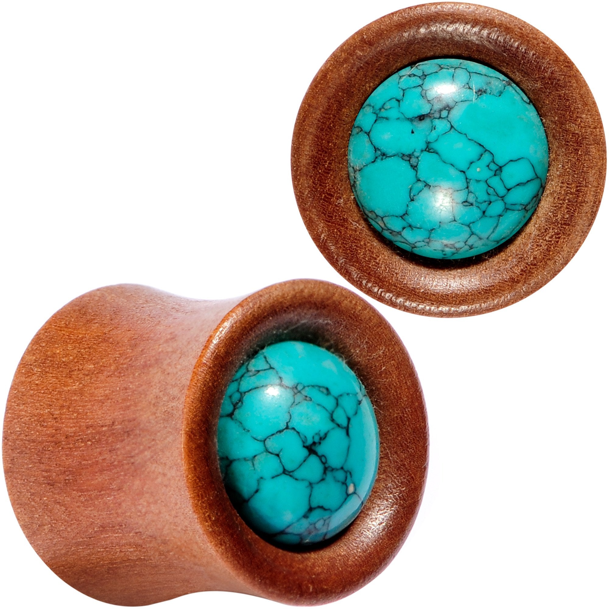 Turquoise Stone Sawo Wood Earth Sky Saddle Plug Set 5mm to 25mm