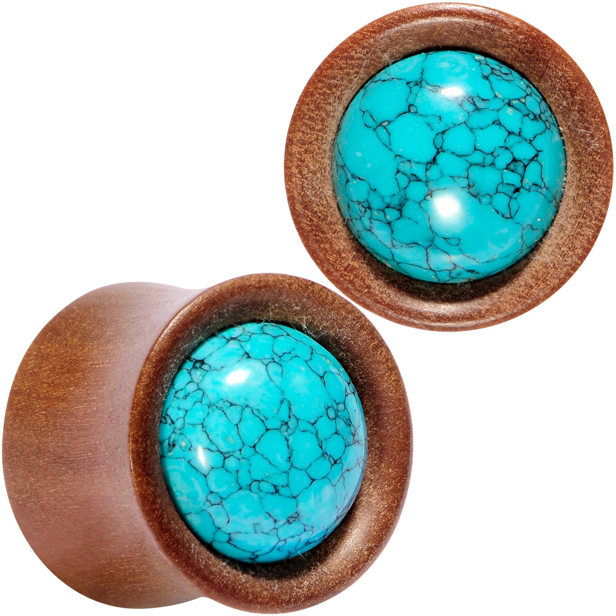Turquoise Stone Sawo Wood Earth Sky Saddle Plug Set 5mm to 25mm