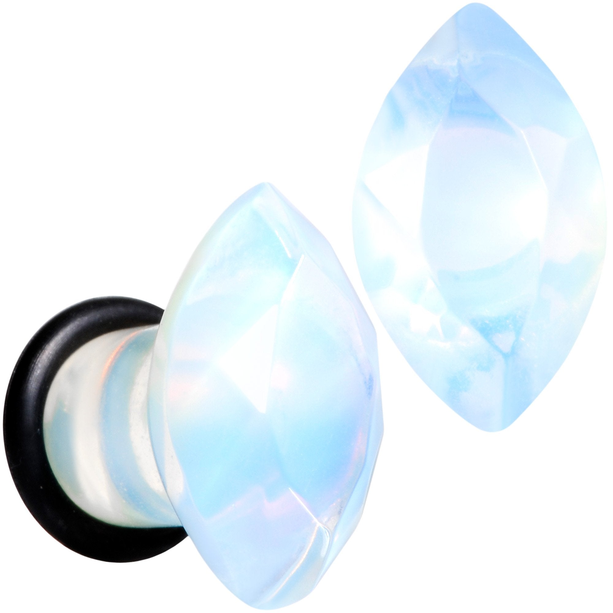 White Opalite Faceted Single Flare Plug Set 6mm to 25mm