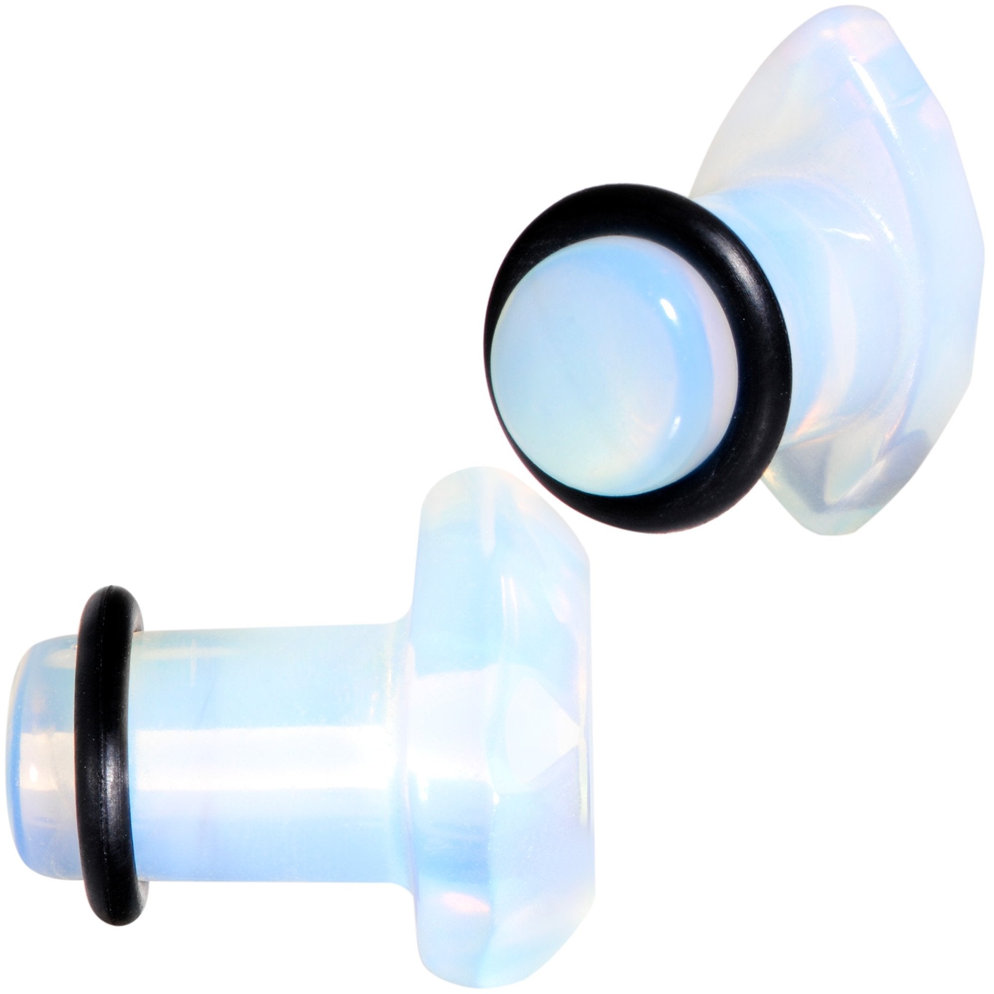 White Opalite Faceted Single Flare Plug Set 6mm to 25mm