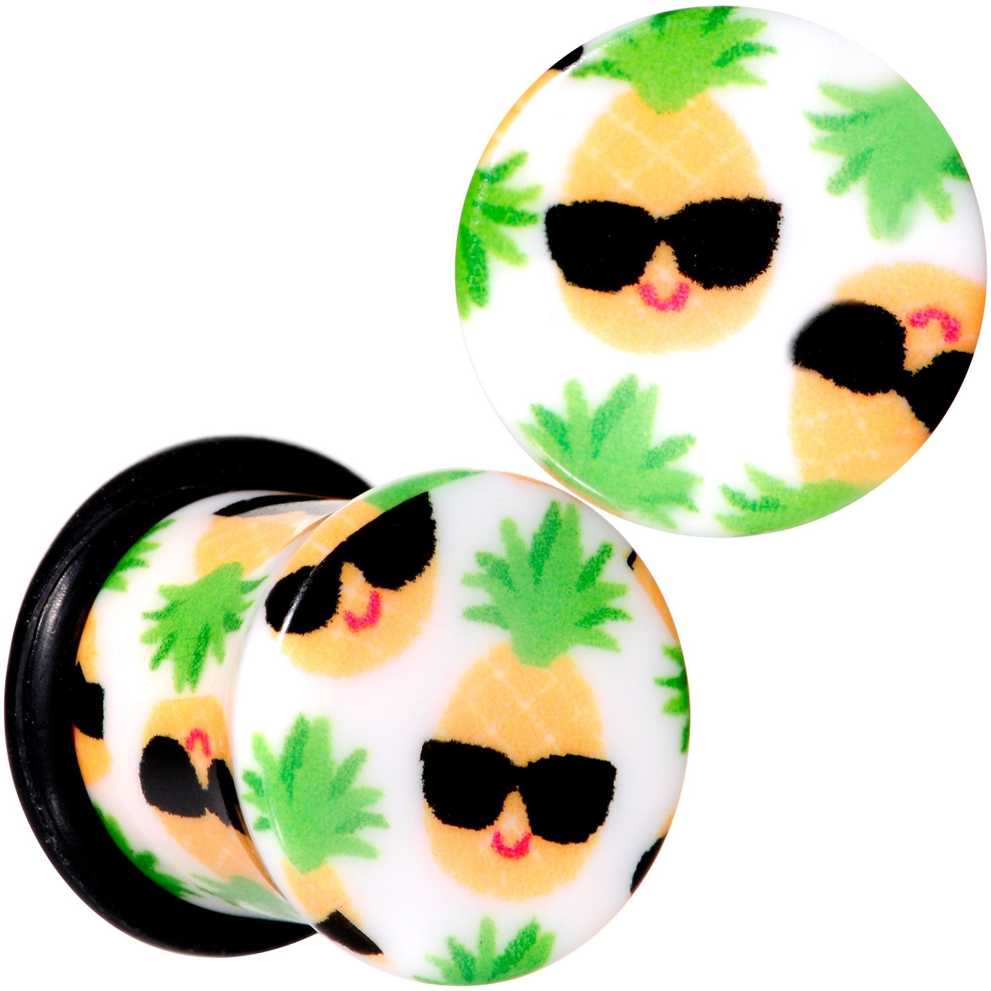 White Acrylic Hip Sunglasses Pineapple Single Flare Plug Set Sizes 3mm to 16mm